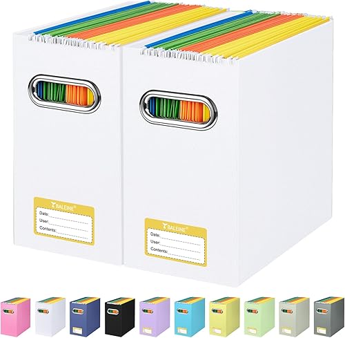 BALEINE Caja organizadora de archivos, organizador de carpetas de archivos de cartón con asa para tamaño carta, caja de archivos plegable portátil
