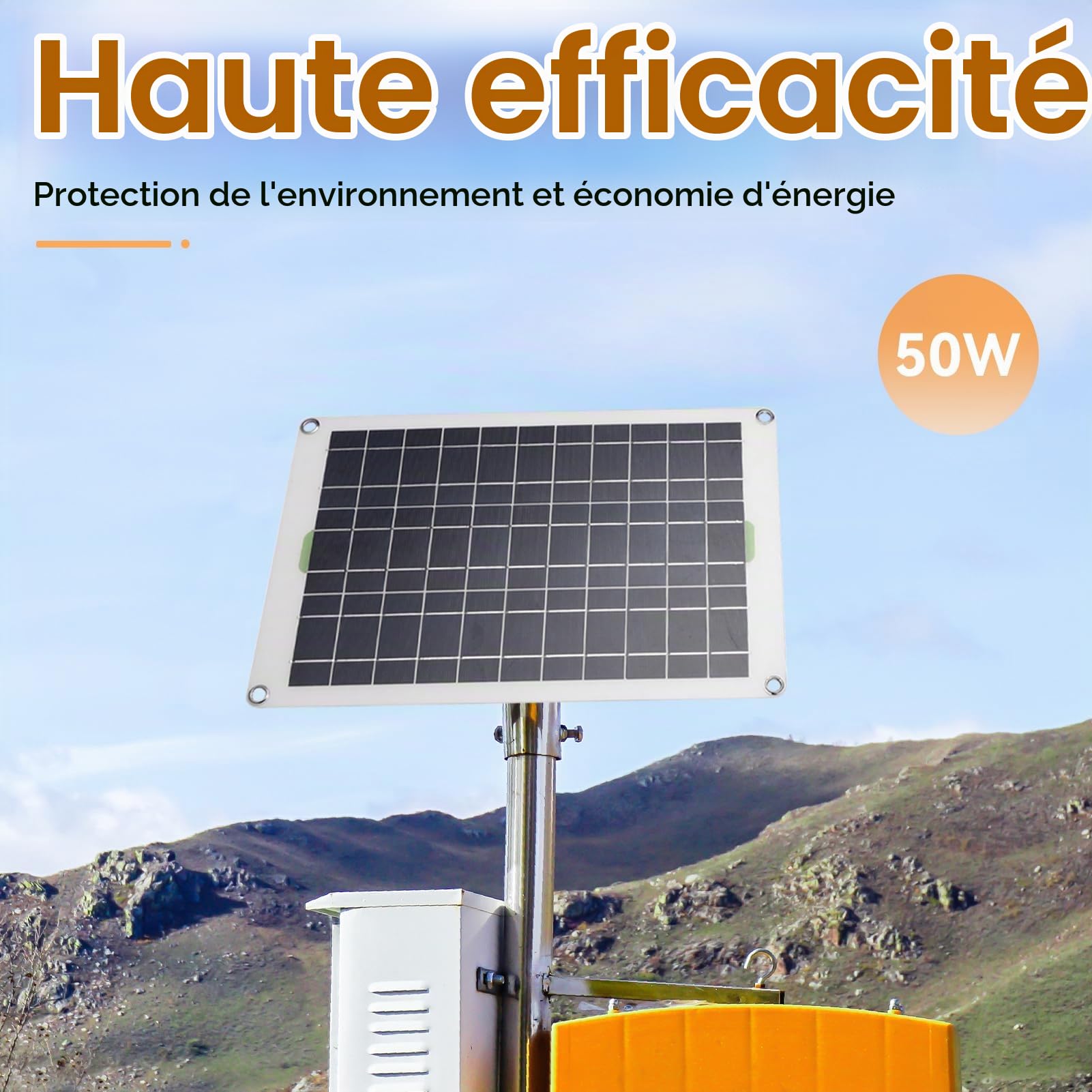 HERCHR Chargeur De Batterie Solaire 50W 30a, Panneau Solaire De Contrôleur De Chargeur De Panneau Solaire 12V 24V pour Camion De Remorque De Camping-Car Marin De Bateau De Voiture