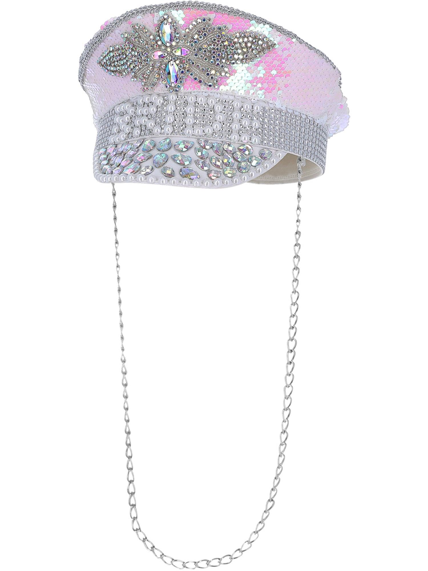 Ladies Deluxe Sequin And Pearl Bride Captains Hat