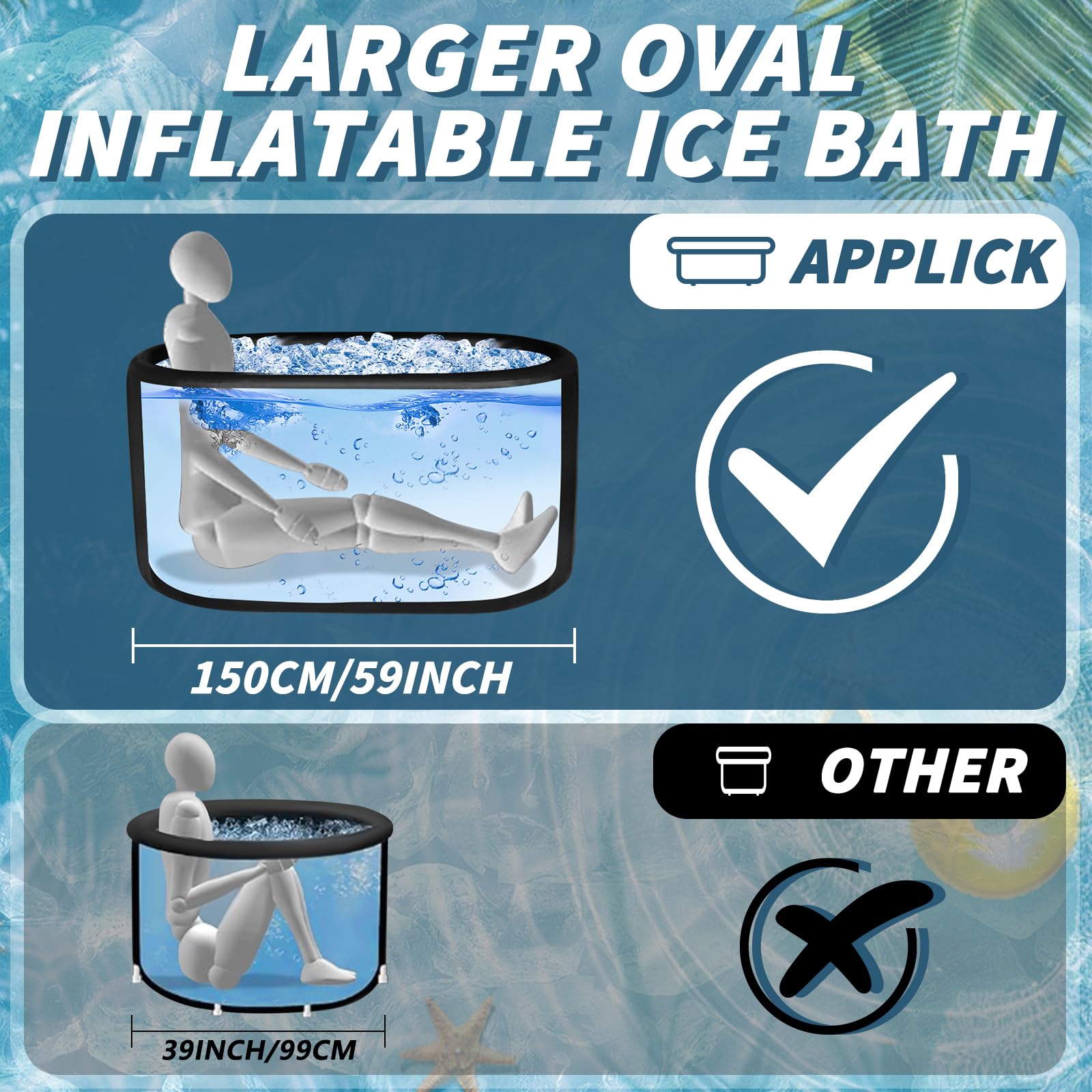 ALLPICK Cubo de Baño de Hielo Con Cubierta - XL Plegable (150 cm) Para Atletas, Compatible Con Enfriador de Agua, Barril Para Crioterapia, Interior y Exterior, 370