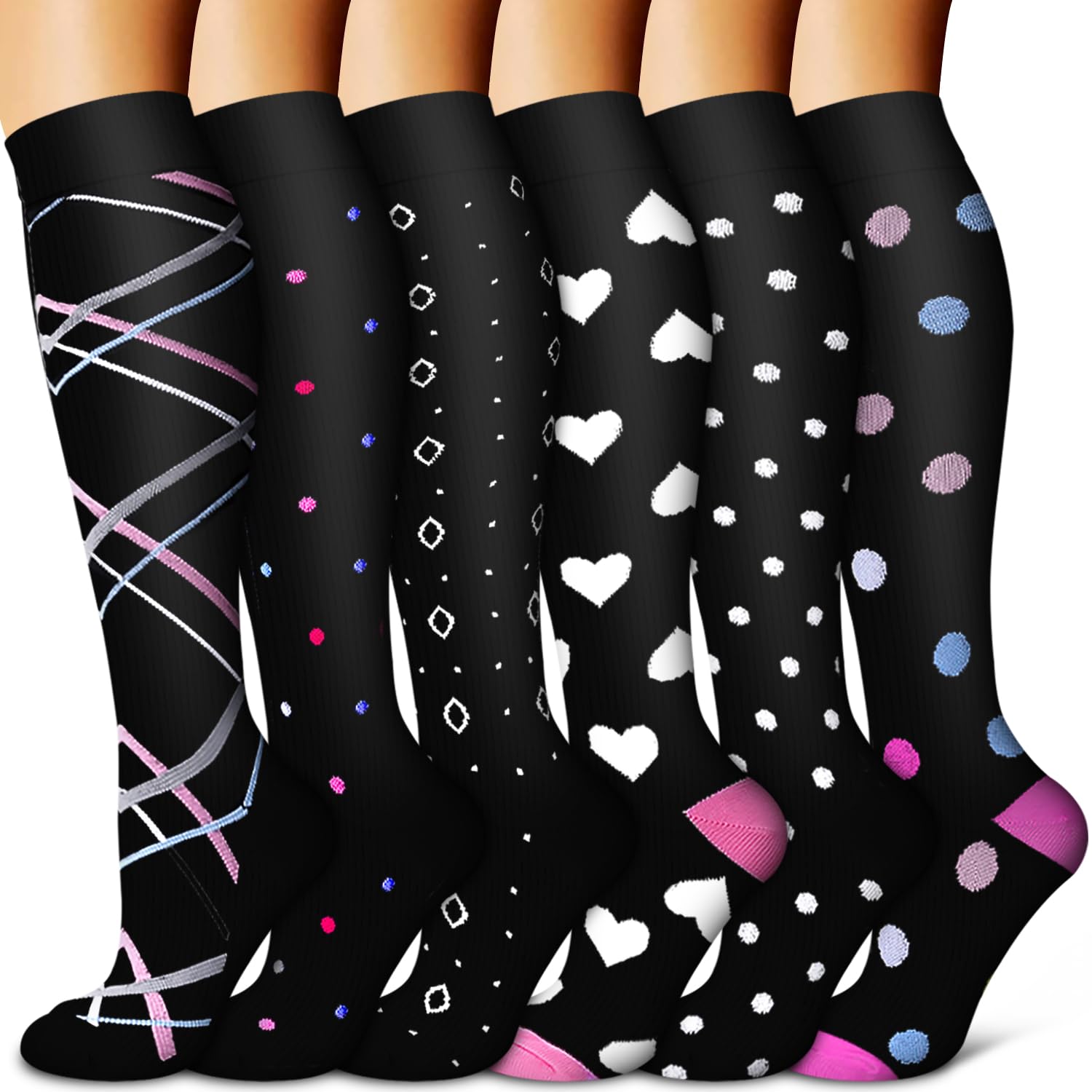 Copper Compression Socks for Women &amp; Men (6 pairs) - Best Support for Nurses, Running, Hiking, Recovery
