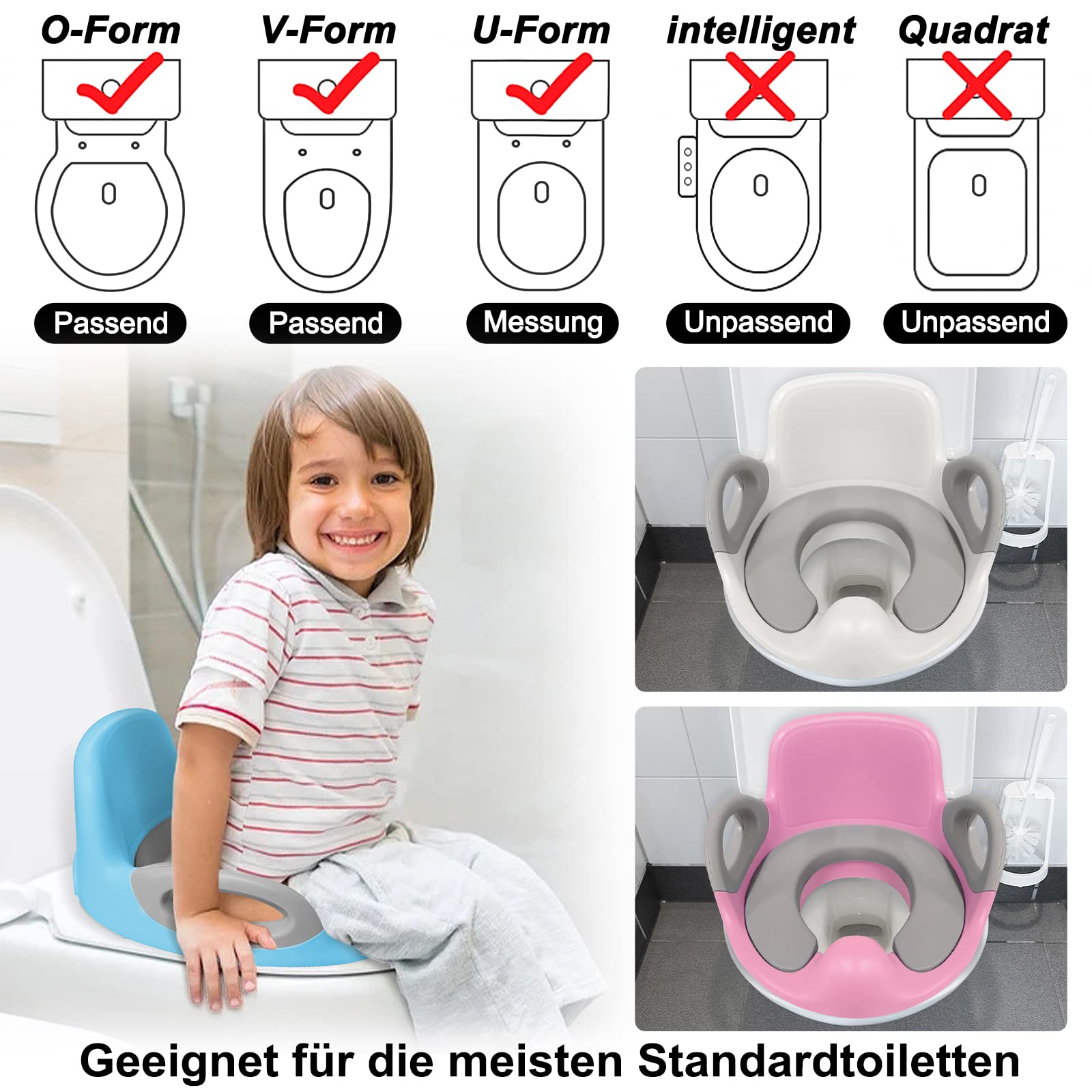 Froadp Riduttori per WC per Bambini, Seggiolino con Paraspruzzi in PU, Sgabello Portatile Antiscivolo per Vasino, Sedia di Potty Trainer per bambino 1-8 Anni Ragazzi e Ragazze (Blu)