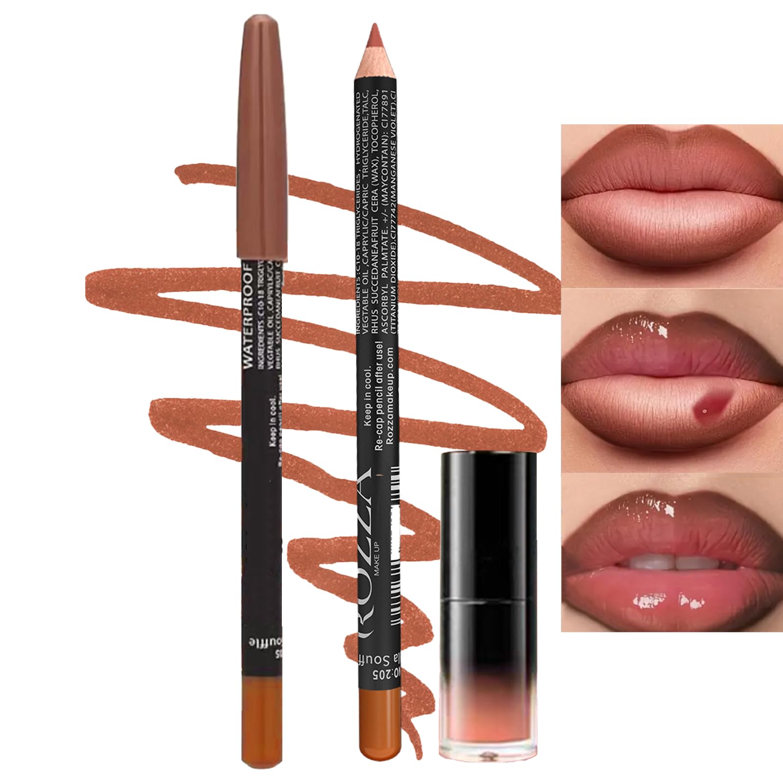 Matte Liquid Lipstick Lip Gloss & Liner Set, Velvety Nude Color, Nude Brown, Plumping Lip Liner and Moisturising Butter Gloss - Image 2