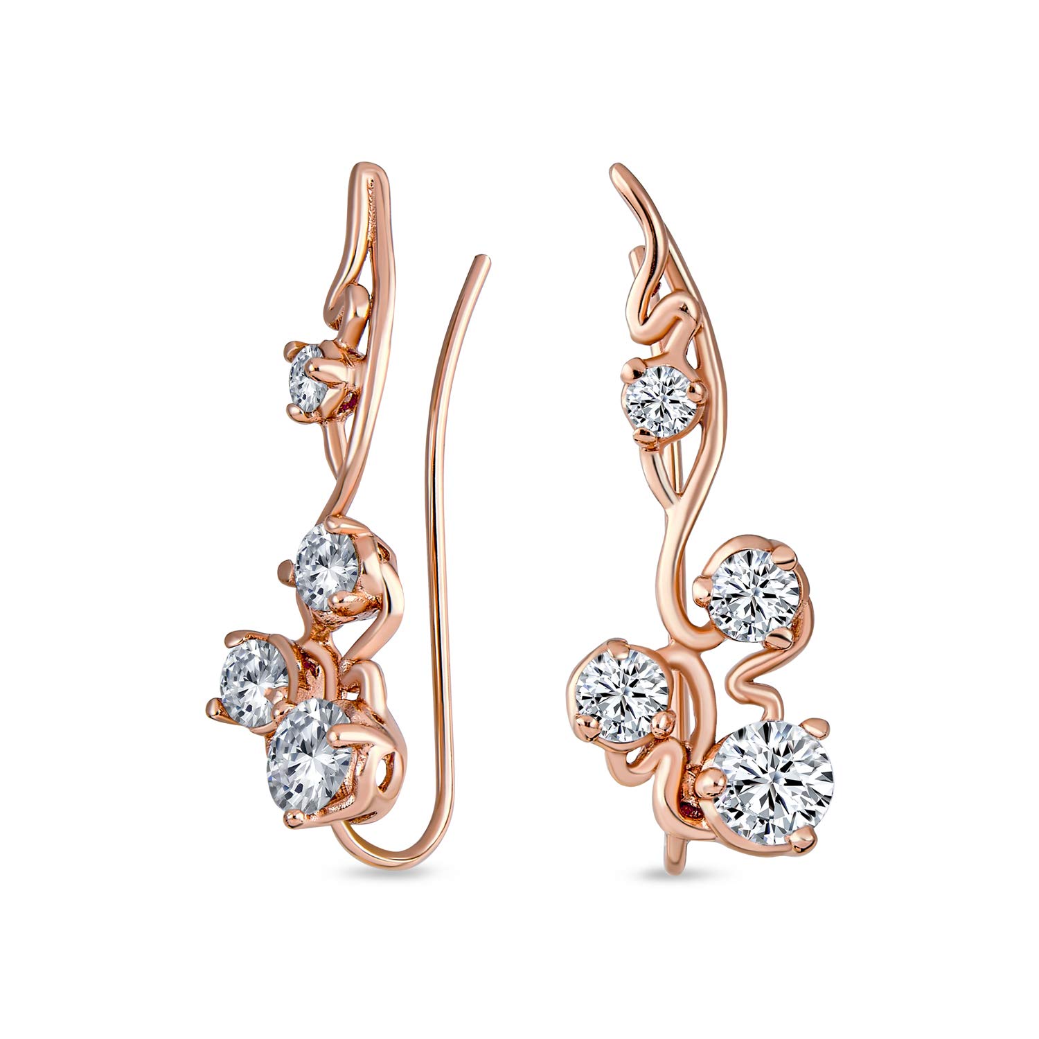 Orecchini arrampicanti a spirale alla moda per donne e adolescenti con zirconi rotondi, placcati in oro rosa, argento sterling .925