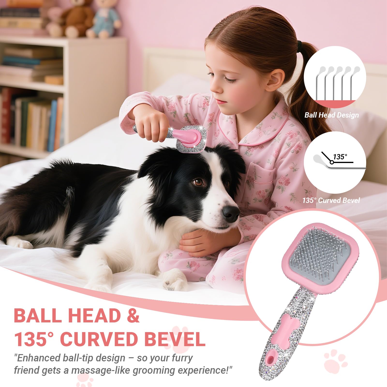 WOOFUU Pet Grooming Brush with Ceramic Clay Craft & Diamond Embedded Design, Washable - Image 2