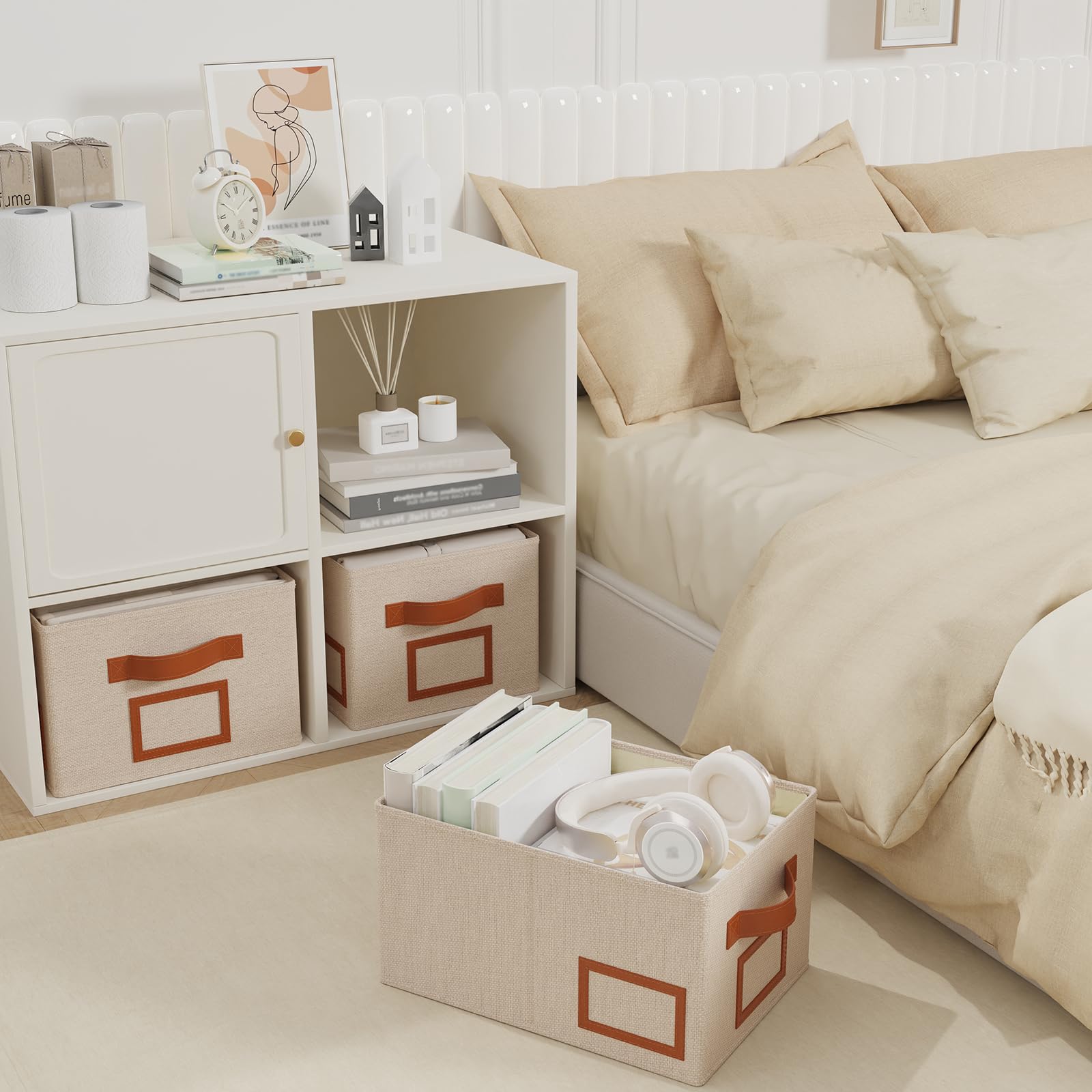 3 Scatole Portaoggetti In Tessuto 40x30x20cm - Cestini Pieghevoli Con Manici, Per Armadio E Casa - Foto 5