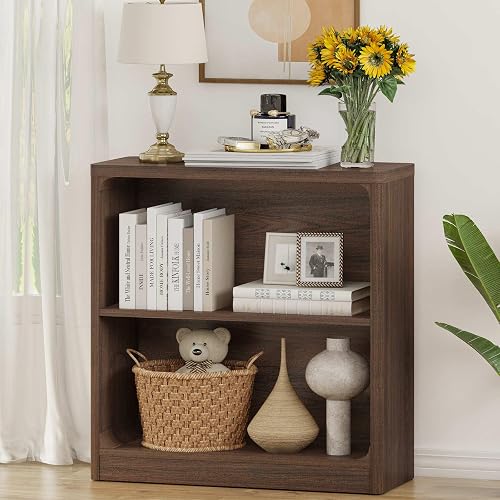 FATORRI Small Wooden Bookshelf, 2-Tier Open Bookcase with Rounded Corners,