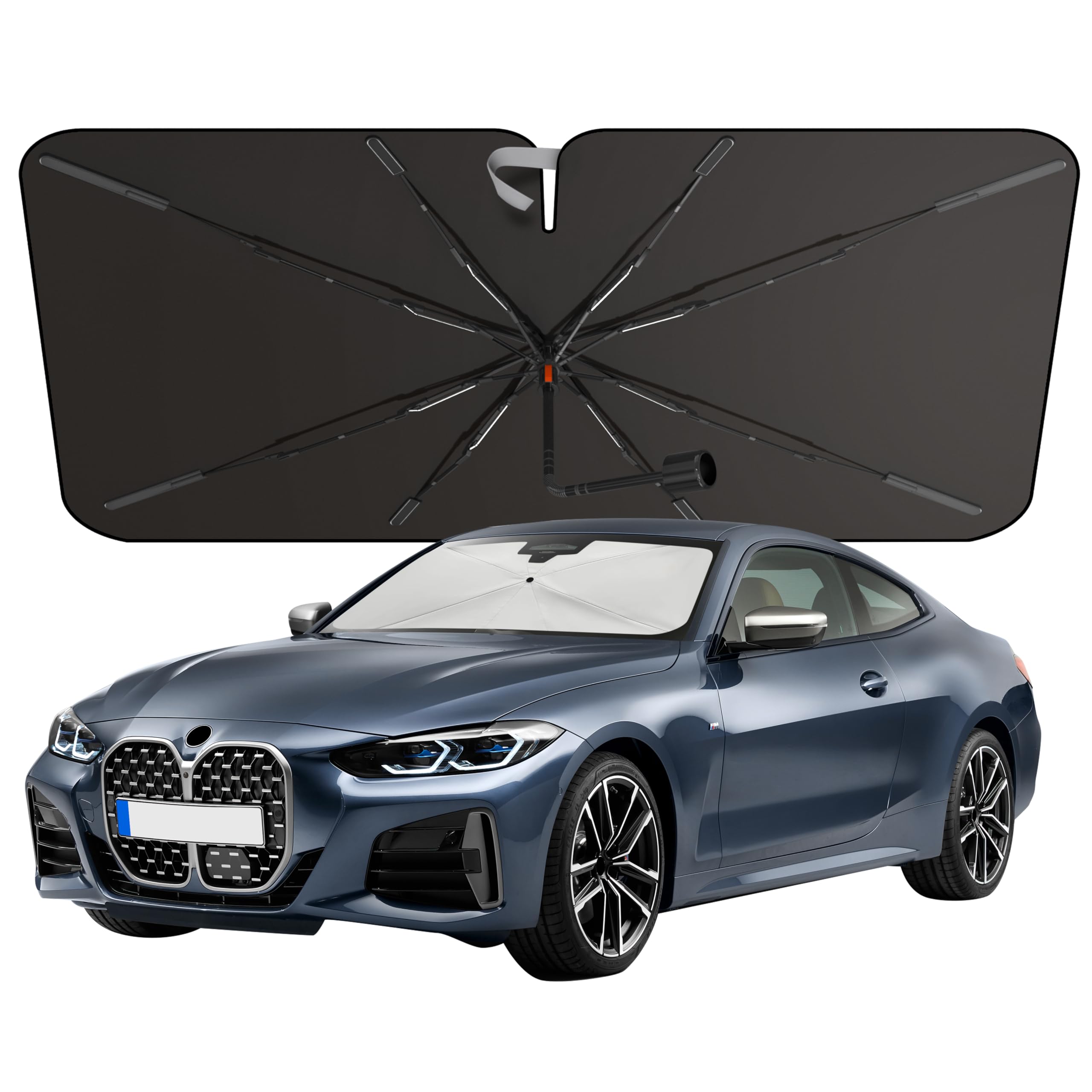 [2025 Upgraded] Econour Premium Windshield Umbrella Sun Shade | Foldable Car Window Shade for Front Windshield | Sun Blocker Visor Extender | Heat Protection for Sedans, SUVs, Trucks | Medium 57"x33"