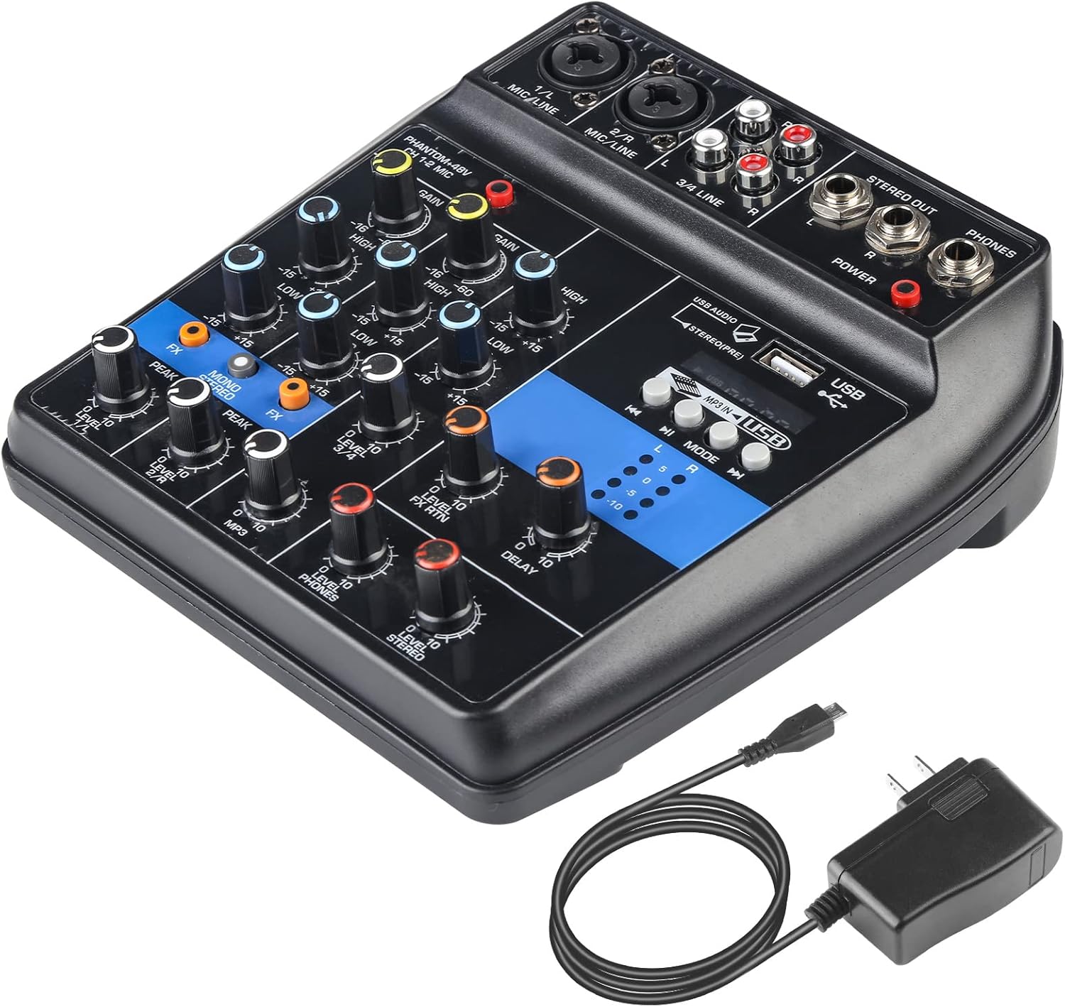 Dj Mixers 4 Channel Audio Mixer Sound Board with Bluetooth