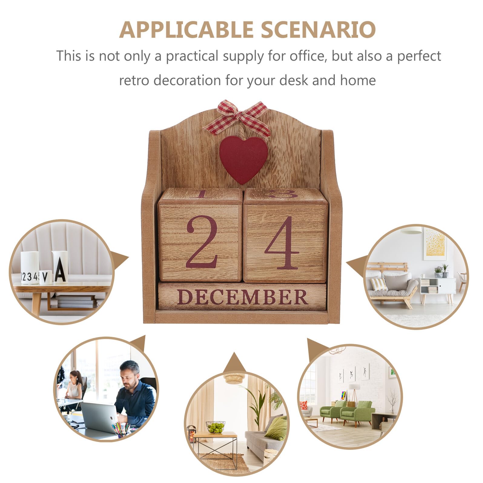 Calendario da Tavolo in Legno con Blocchi Numerici e Mese Stampato Decorazione Ufficio e Casa Calendario da Scrivania Riutilizzabile per Studio e Spazio Domestico