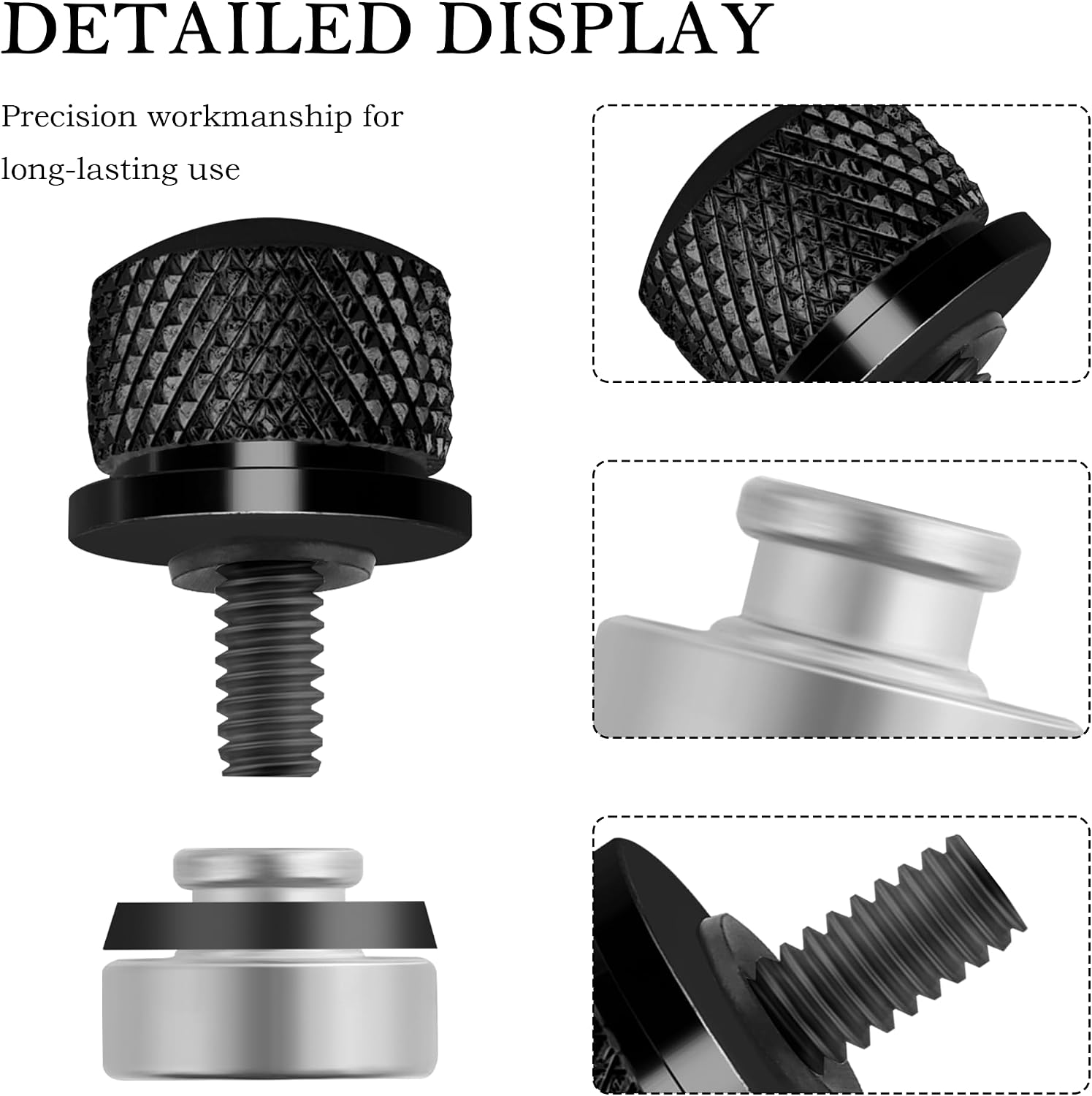 1/4”-20 Motorcycle Seat Bolt and Nut Set,M6 Aluminum Nuts and Bolts Set Motorcycle Parts for Seat,Bolts and Nuts Kit for Motorcycle Accessories Compatible with Harley 1996-2024 (Black)