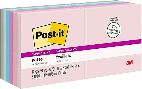 Post-it 3M Post-it - Almohadillas de tonos naturales reciclados superadhesivas (MMM65412SSNRP)