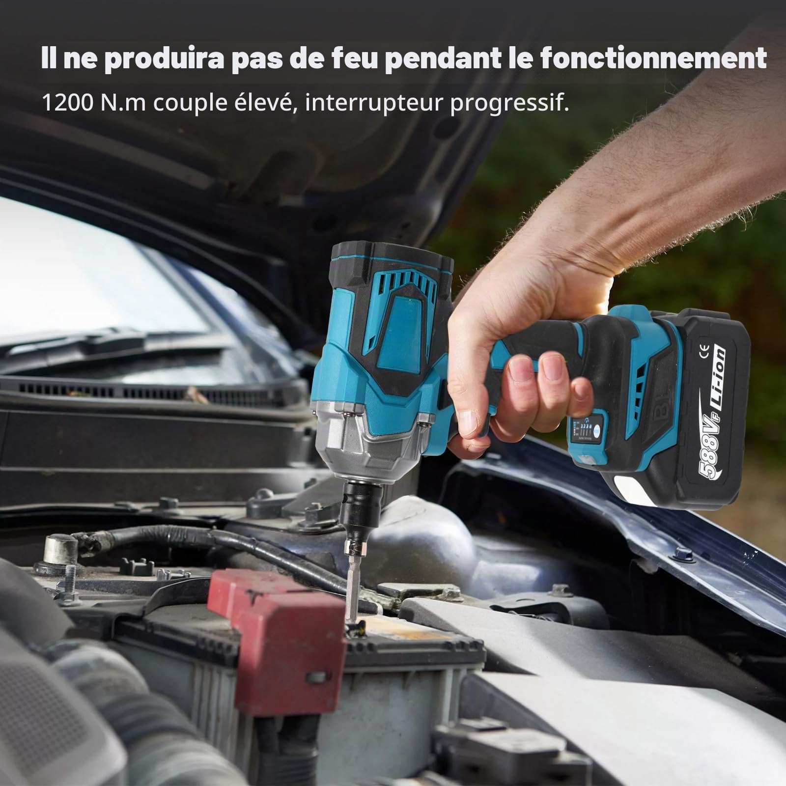 Clef à Choc Sans Fil 1200Nm – Visseuse à Choc 1/2" avec Moteur Sans Balais, Vitesse Variable, 8 Vitesses, Batterie 598VF 3.0Ah, Lumière LED – Clé à Choc Électrique pour Atelier, Mécanique, Bricolage