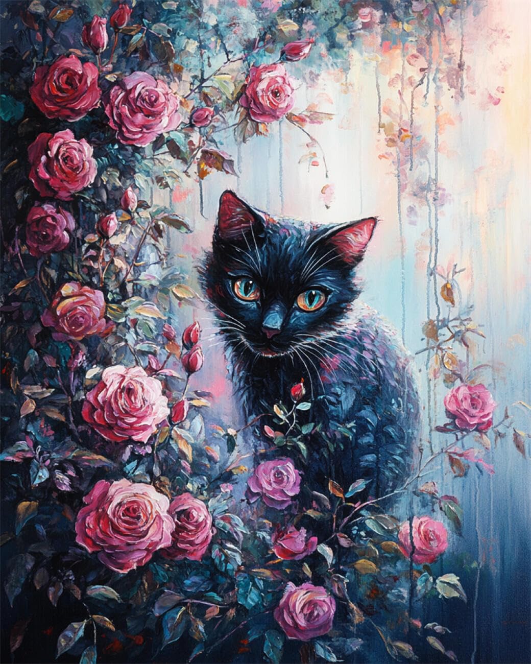 RKFLGEW DIY Embroidery Set Cats and Flowers 40x50cm