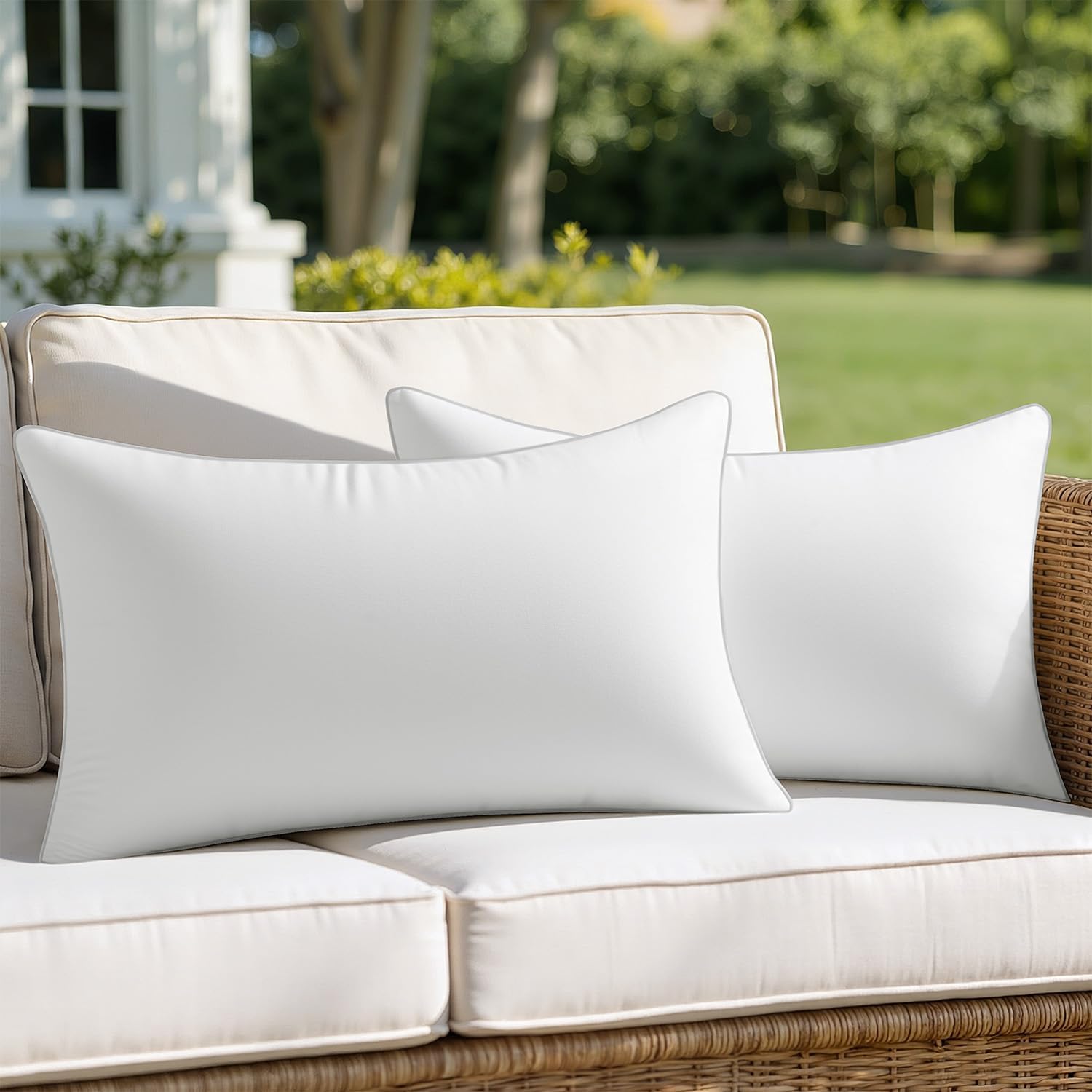 MIULEE Pack of 2 12x20 Outdoor Pillow Inserts, Waterproof Decorative Rectangle Throw Pillow Inserts for Patio Sofa Garden Porch Couch - Image 2