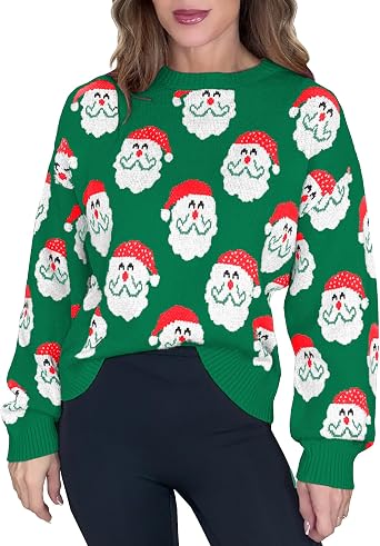 Womens Ugly Christmas Sweaters Funny Santa Pattern Cute Xmas Holiday Party Long Sleeve Knit Pullover Tops