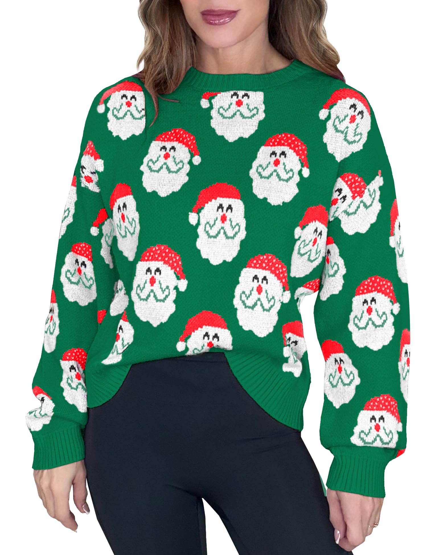 Women's Ugly Christmas Sweaters Funny Santa Pattern Cute Xmas Holiday Party Long Sleeve Knit Pullover Tops