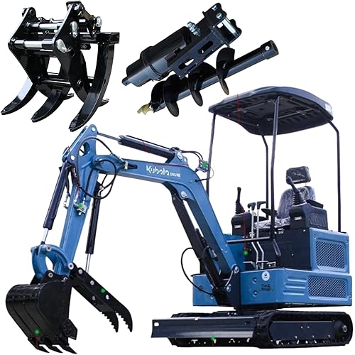 2 Ton Mini Excavator DS-180L, With 12 HP Diesel KubotaEngine, Hydraulic Thumb Clamp,Digging Bucket,Auger,Grapple, Crawler Trench Digger for Farm, Construction, Landscaping