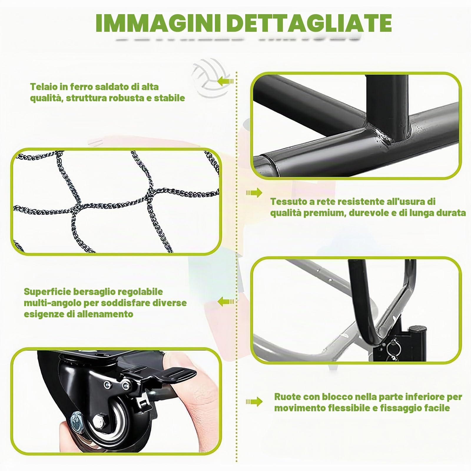 Rete per Allenamento Pallavolo con Carrello Portatile con Ruote, Attrezzatura per Allenamento Pallavolo con 5 Opzioni di Altezza E Regolazione Dell'angolazione del Canestro