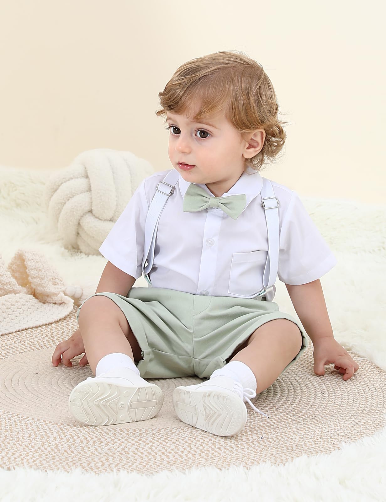 mintgreen Bébé Garçon Costumes 2PCS Pâques Formel Chemise Pantalon Nœud Papillon Bretelles Set 3-18 Mois