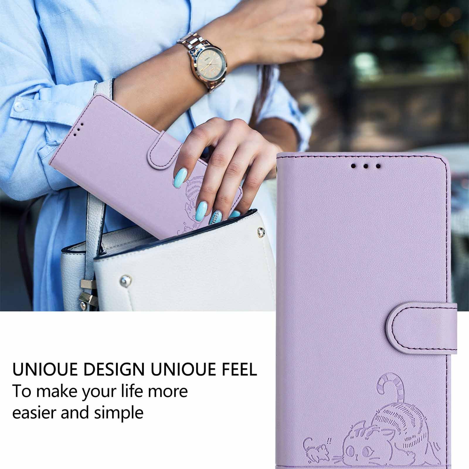 Cover GOGME Per OPPO A40 4G: Portafoglio Con Gatto In Rilievo E Blocco RFID