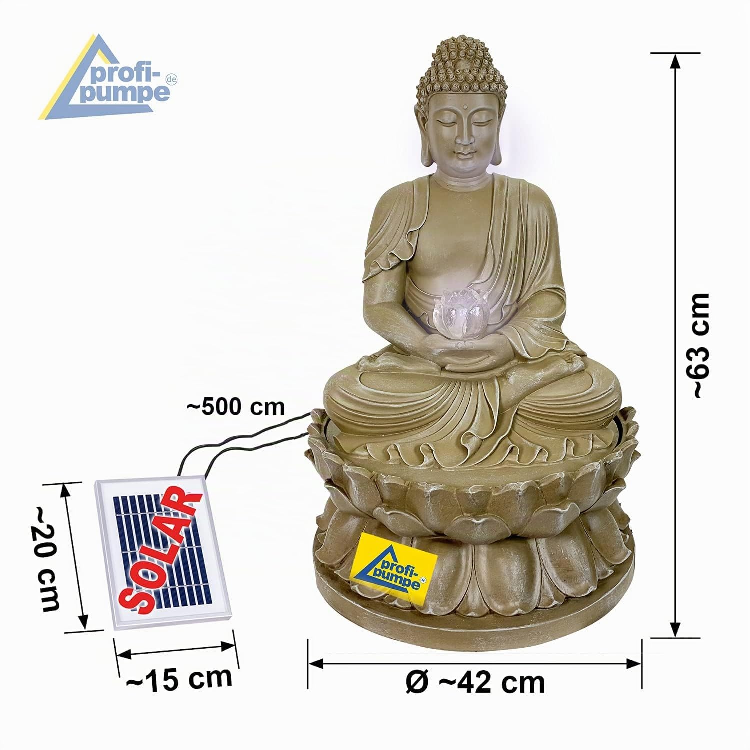 Fontaine de Jardin Solaire - Fontaine Bouddha Eternity - Bain d'oiseaux - Décoration de Jardin avec Pompe - Jeu d'eau pour Jardin, terrasse, Balcon, très décoratif - Lampe LED de Jardin