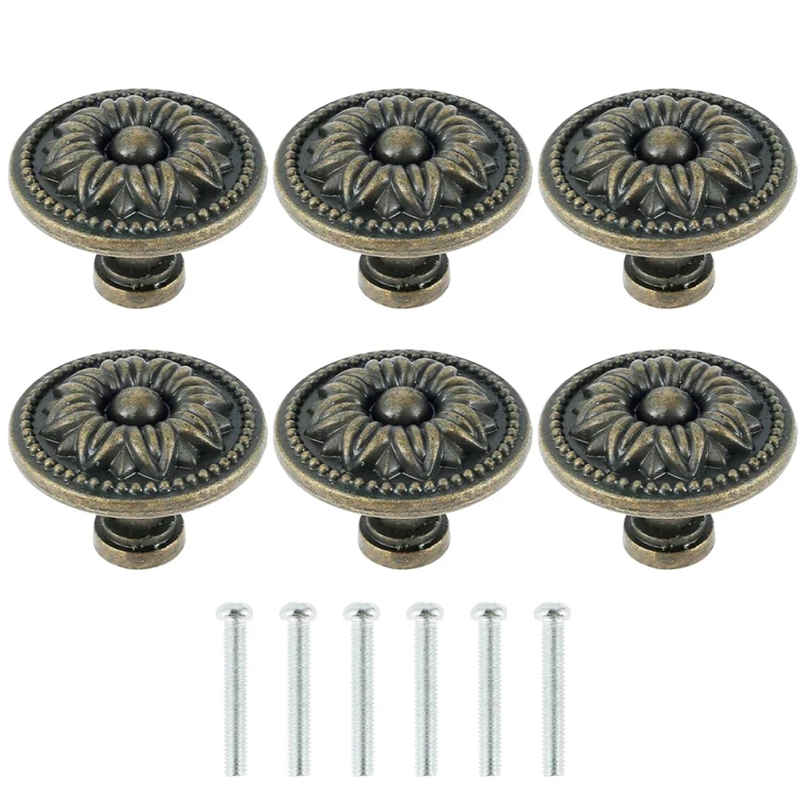 LSNNMU 6Pcs Vintage Cabinet Knobs Set Antique Bronze Cupboard Door Pull Knob Round Zinc Alloy Dresser Furniture Handle Pulls for Cupboard