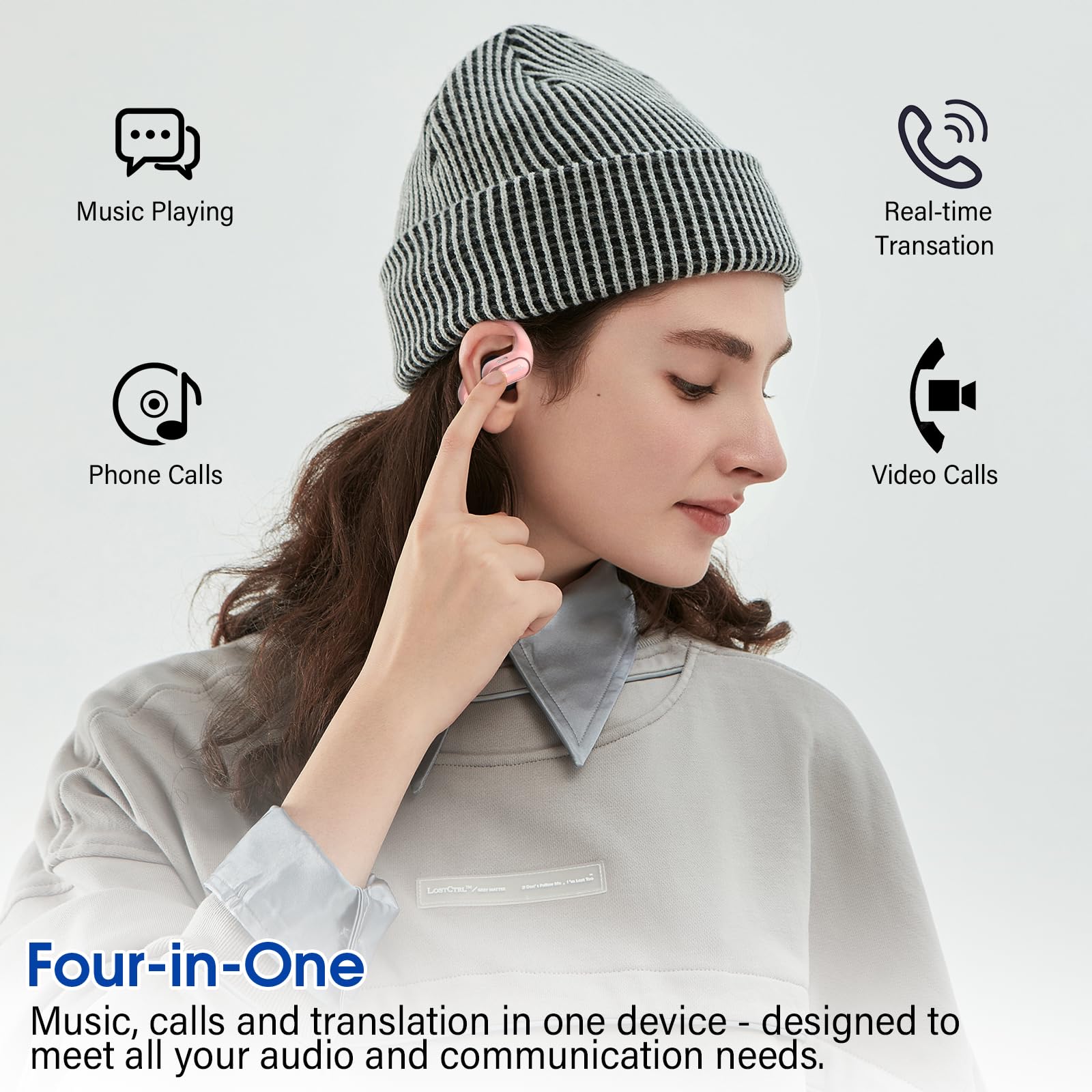 Auriculares Traductor en Tiempo Real 164 Idiomas Traductor Instantaneo de Voz, Auriculares Open-Ear Smart Ambiental, 9 Modos traducción AI, 4-en-1 Cascos Traductores, Música/Llamada/Traducción/Deporte