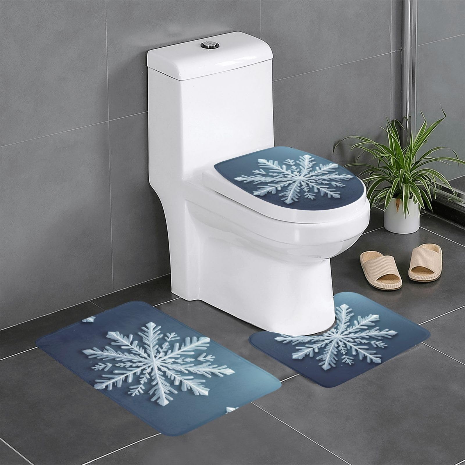 Tapis de salle de bain antidérapants lot de 3 flocons nacrés pour toilettes et coiffeuse