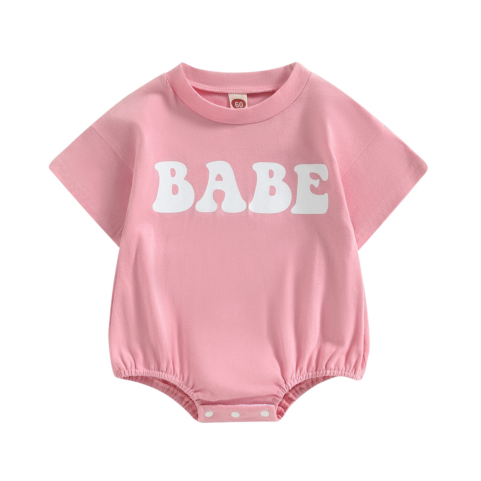 Muasaaluxi Newborn Infant Baby Girl Boy Clothes Short Sleeve Babe Bubble Romper Oversized Shirts Bodysuit Summer Outfit (Pink, 0-3 Months)