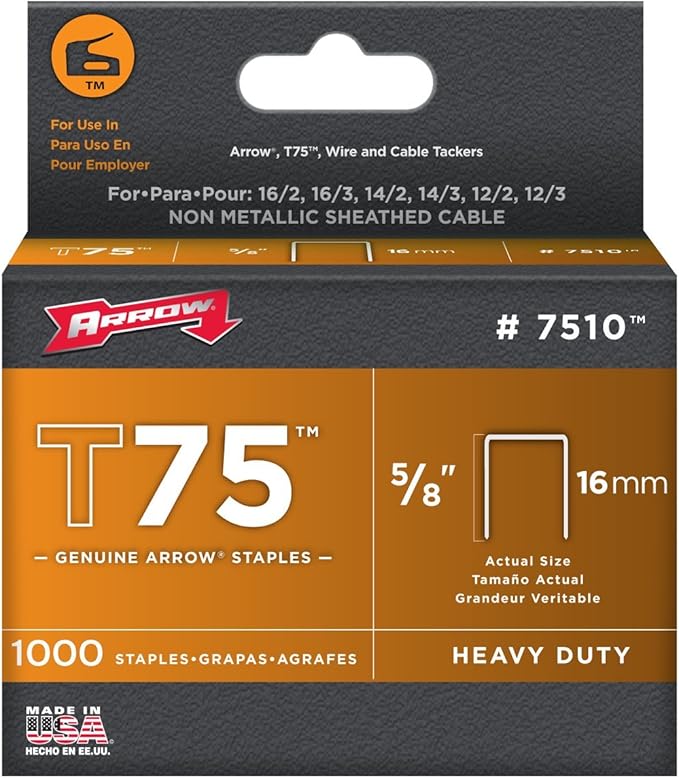 Arrow Fastener 7510 5/8" T75 Staples 1,000 Count Office
