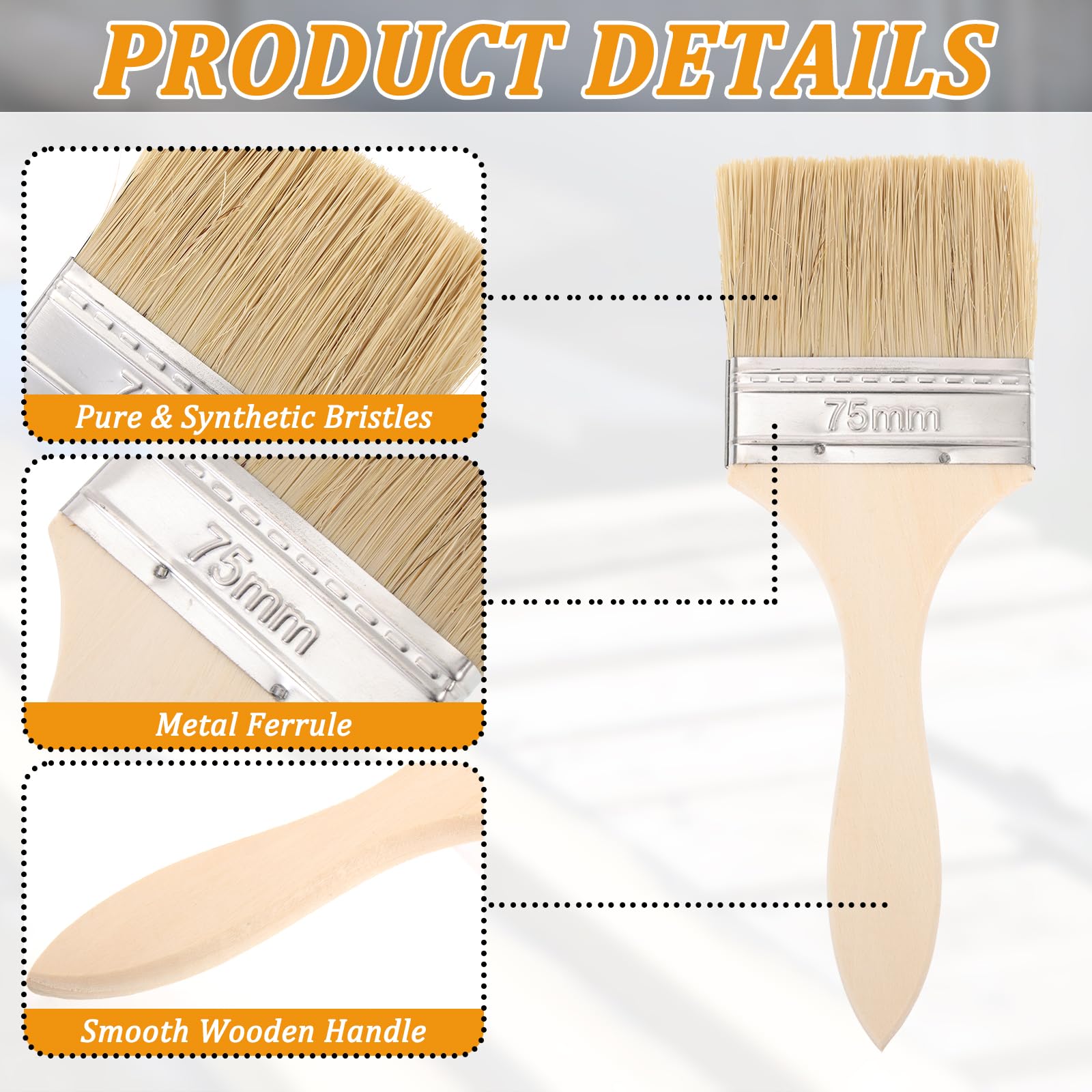 120 pennelli da 7,6 cm, pennelli per pittura sfusa, pennelli in legno, applicatori piatti per pittura, colla, vernice, forniture artistiche e artigianali