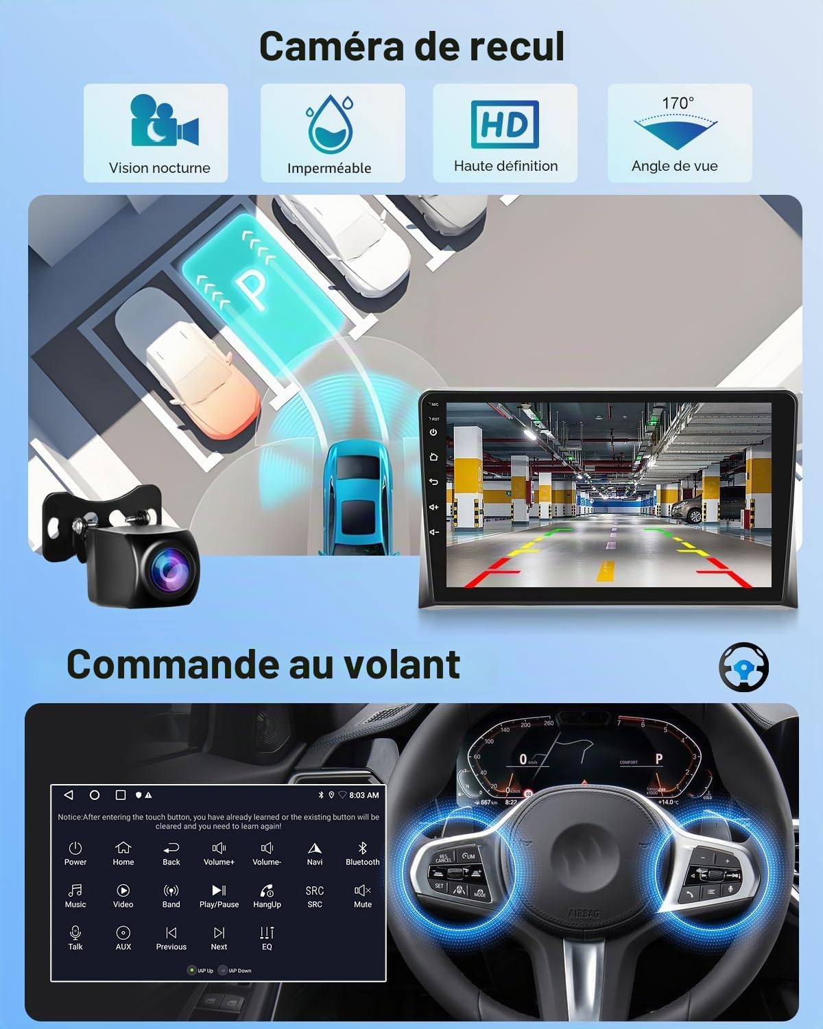 NHOPEEW Autoradio 4 +128G Android pour VW T5 Multivan 2008-2015 avec Carplay sans Fil et Android Auto - Écran incell 9 Pouces Prise en Charge WiFi GPS Commandes au Volant + Caméra de recul, Canbus