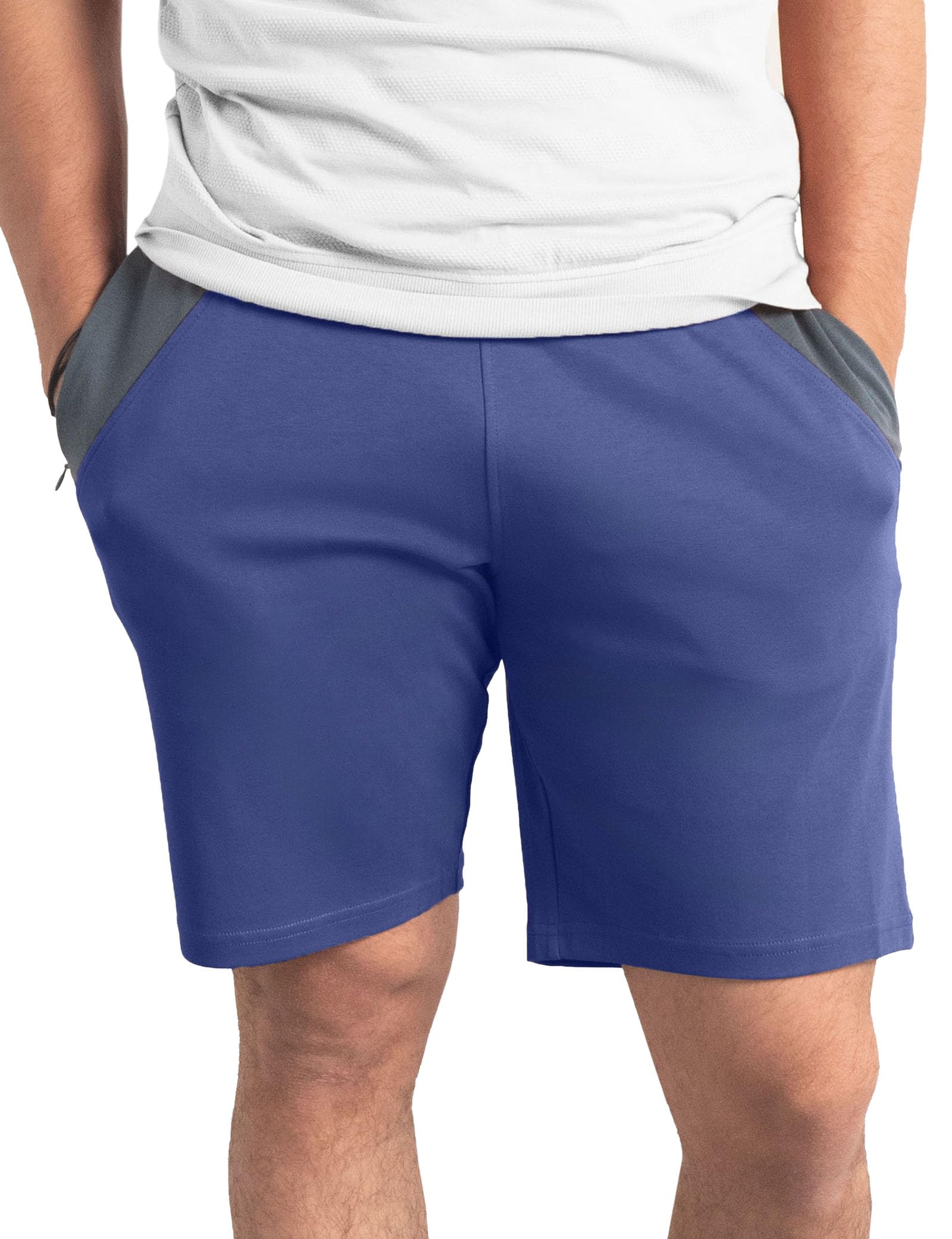 Enorsia Men's Blue Fleece Colour Block Zip Pocket Jersey Shorts - M