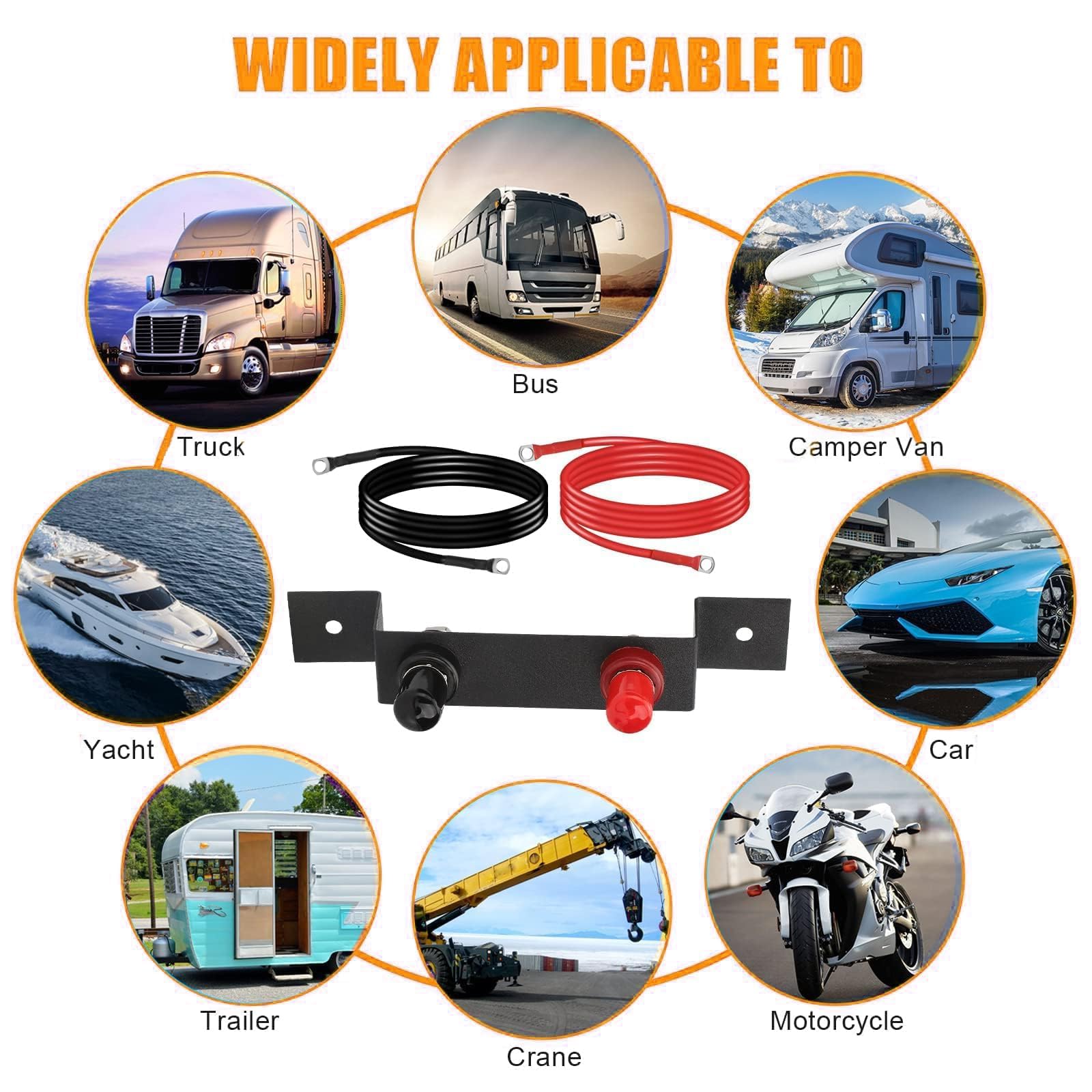 Kit de démarrage de batterie avec câbles de 30 cm 7 AWG, kit de relocalisation de bornes de batterie à distance étanches pour VUTT, VTT, voiture, camion, camping-car, bateau