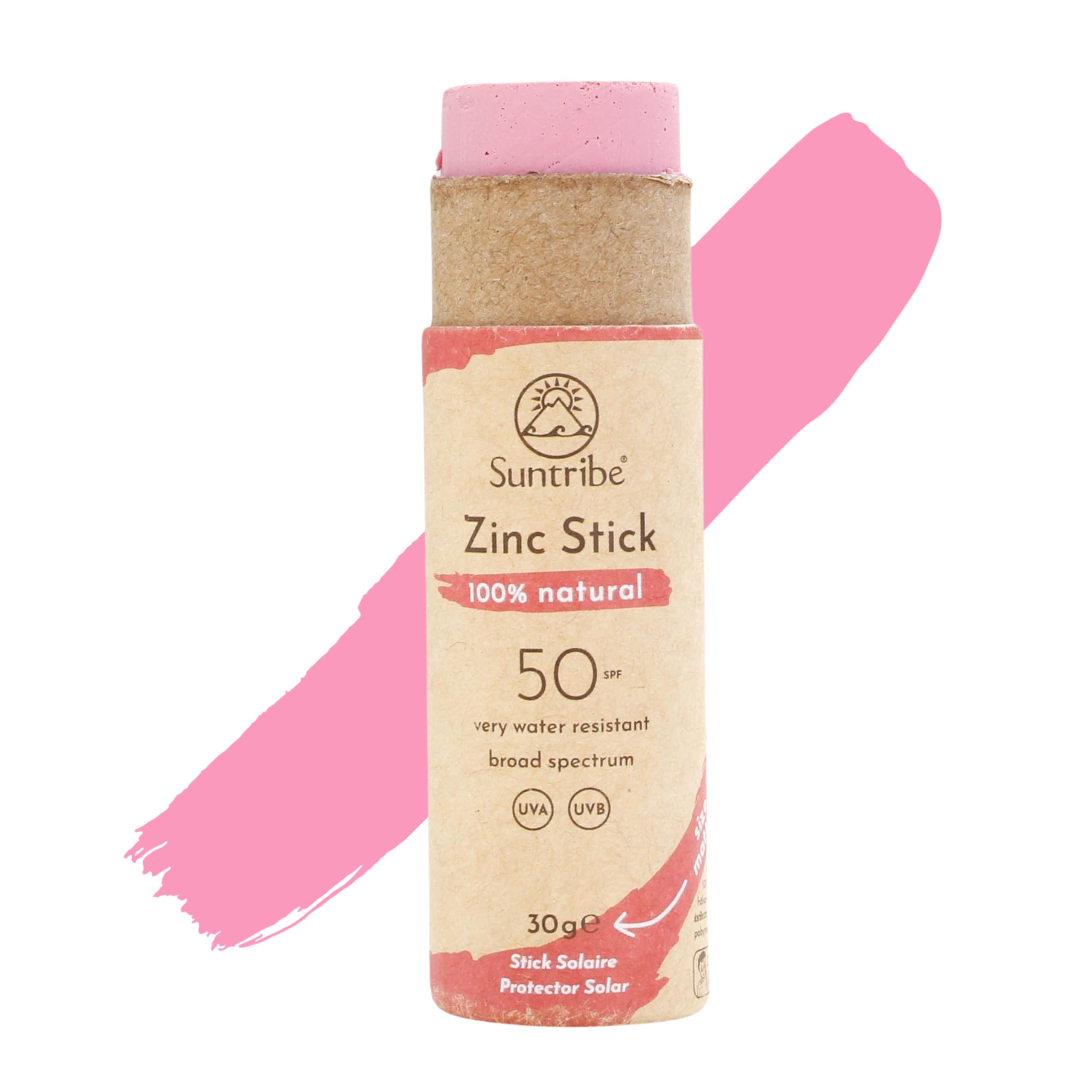 Suntribe Mineralischer Bio-Sonnenstift mit Zink LSF 50/30 g, Retro Rot - 100% Natürlich, Riffsicher, Mineralischer UV-Filter - Sehr Wasserfest, Zero Waste - Gewinner Beauty Shortlist Awards