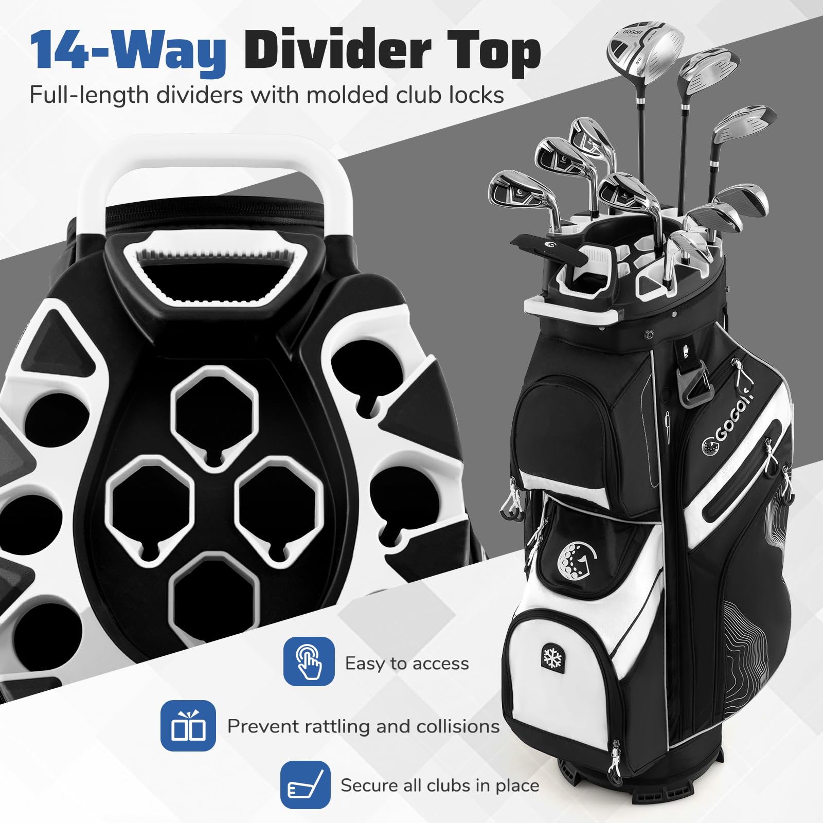LIFEZEAL Bolsa de Golf con 14 Divisores, Bolsa de Palos de Golf con 11 Bolsillos, Cinturón de Almacenamiento Portátil con Correa Acolchada, Nevera, Asas, Soporte de Paraguas