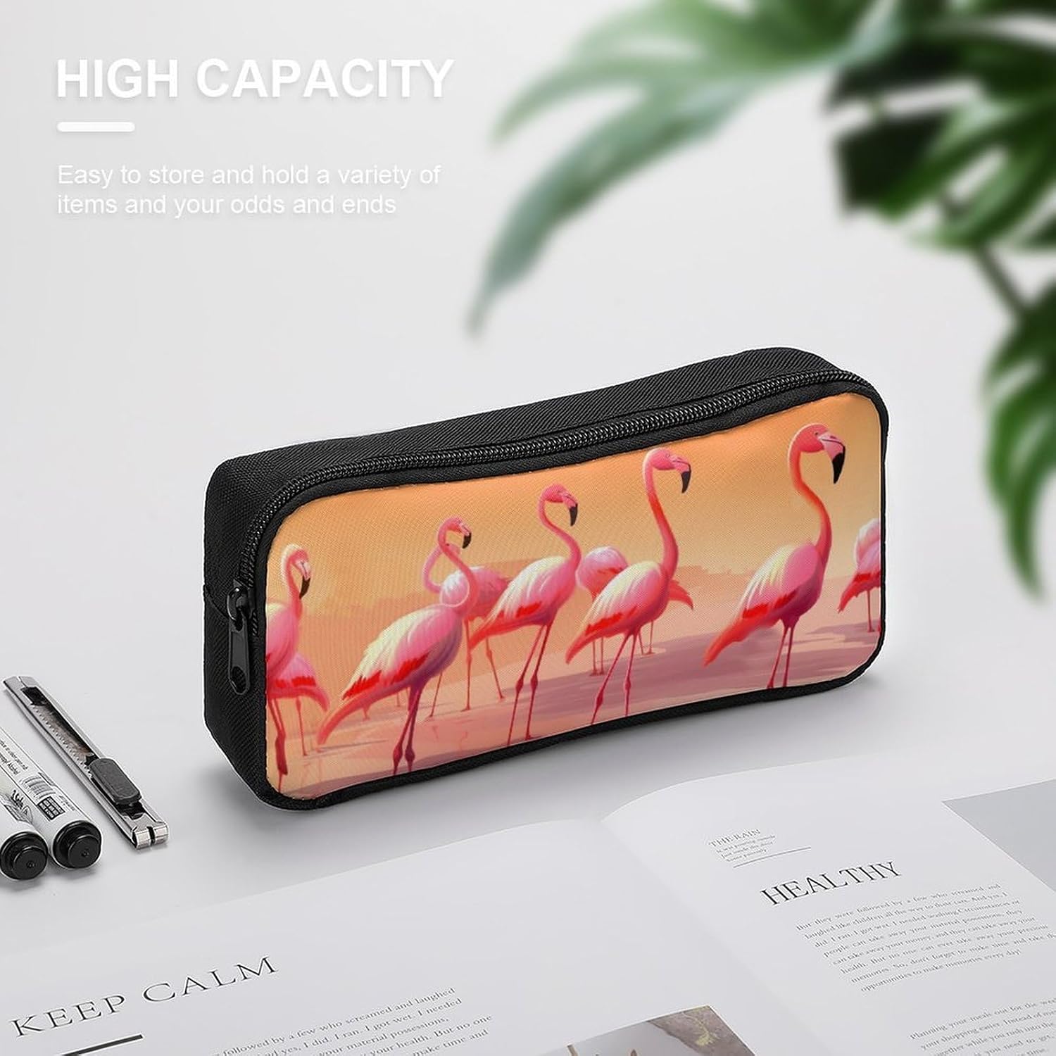A Flock of Flamingos Large Pencil Case, Pencil Pouch with Zipper image 4