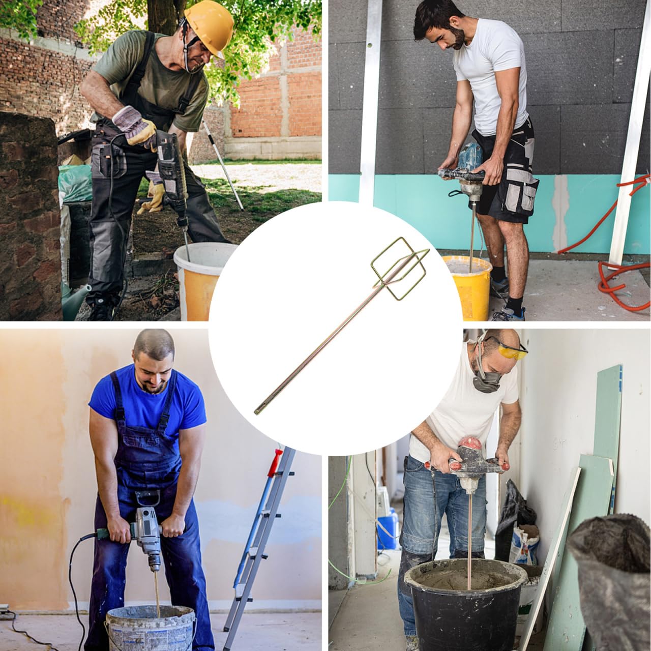 Angoily Lot de 2 tiges de mélange en alliage robuste pour béton, peinture, ciment, mastic, revêtement – Doré, ne rouille pas facilement, longue durée de vie