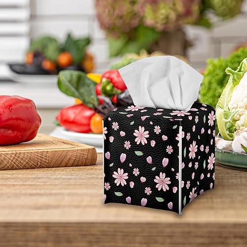 Miniatura 4 de Cajas de pañuelos faciales con estampado de margaritas rosadas, cajas de cubo de pañuelos negros, cubierta de caja de pañuelos cuadrados para baños