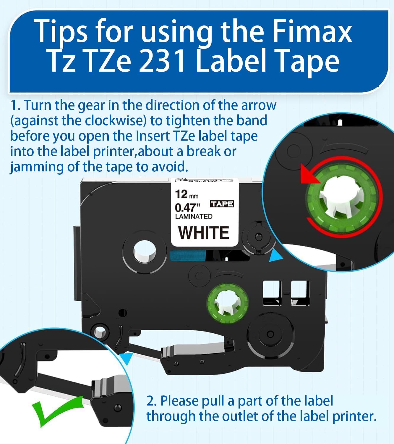 Fimax TZ Tape 12mm 0.47 White Ersatz für Brother P-touch Bänder TZe-231