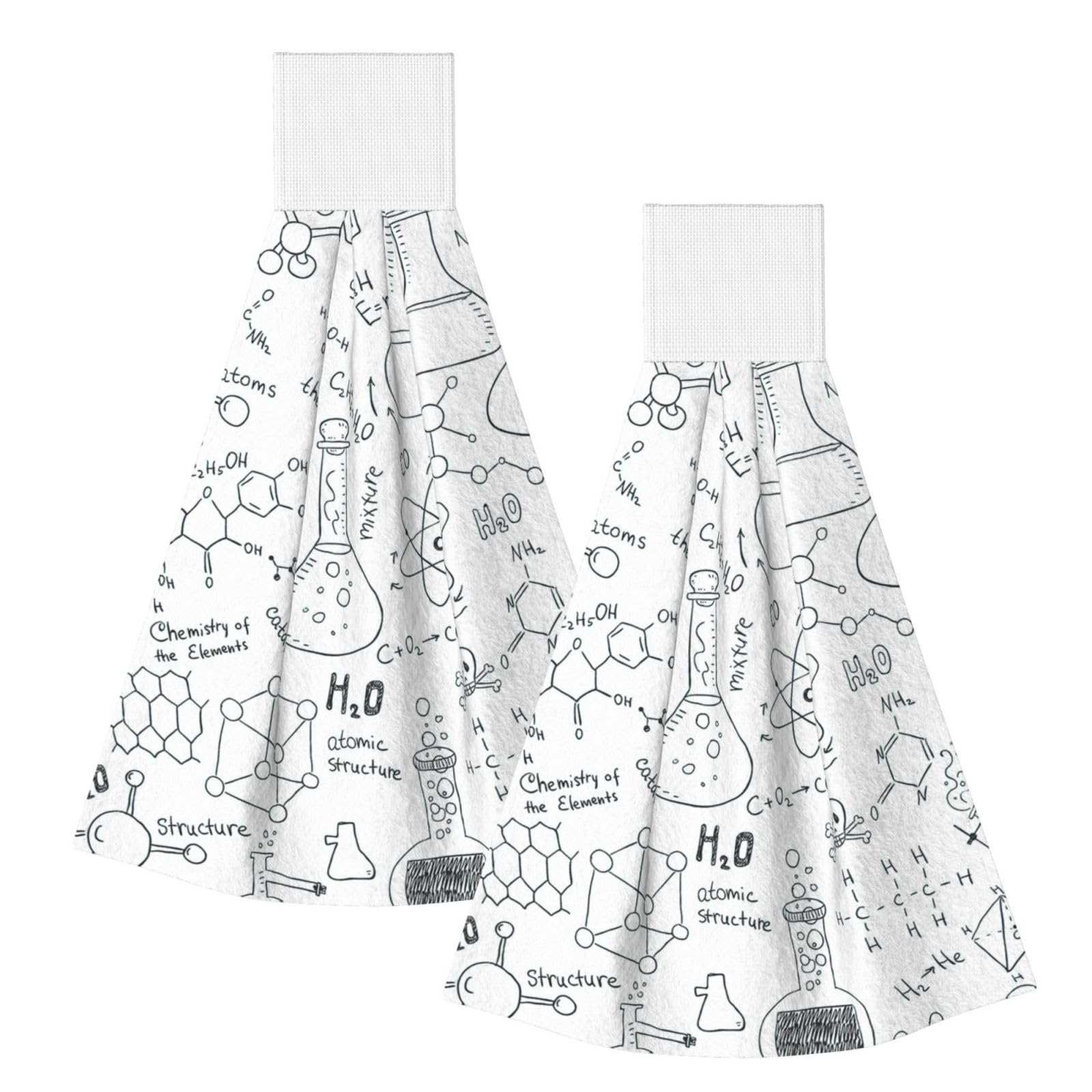 DOPKLNA Chemistry Print Black White, 2 Pcs Hanging Coral Fiber Hand Towels for Bathroom, Absorbent Kitchen Towels