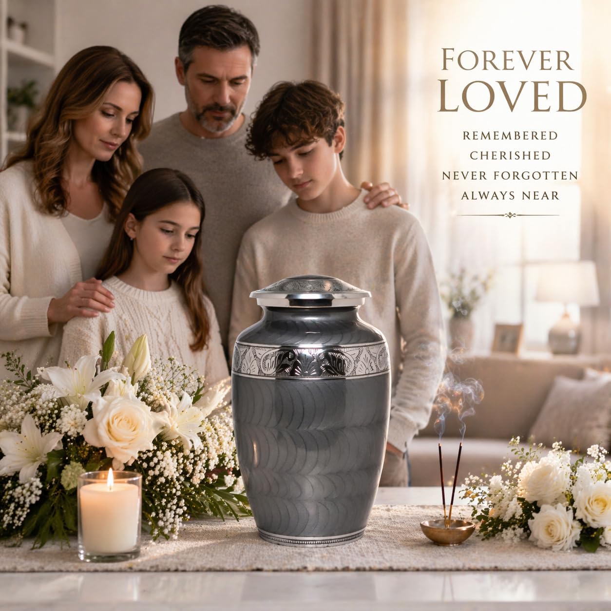Urn Human Ashes Adult Male/Female,Creamation Urn for Human Ashes Adult Man/Women,200+ Cubic inch Capacity,Decorative Burial Urn, Funeral Cremation Urns_ Elegant Texture 10x6 Platinum Gray Silver