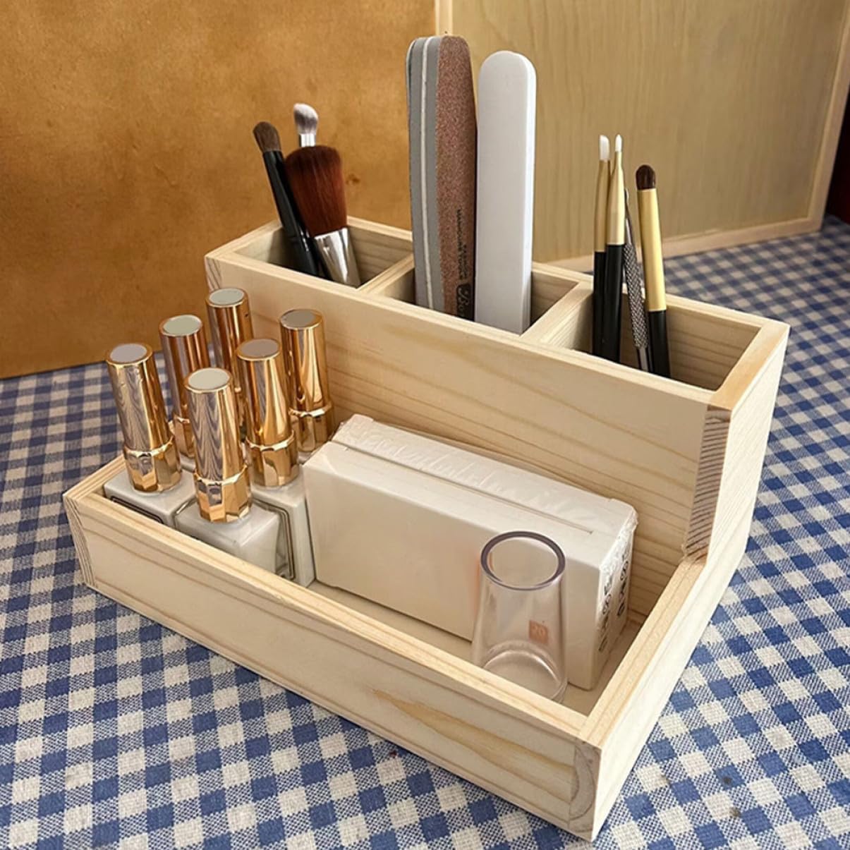 Realizzato in Legno, Organizer per Cosmetici da Scrivania Struttura Robusta e Multi-Scomparto per Risparmiare Spazio