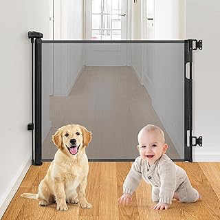 Newthinking Retractable Stair Gate for Baby and Pets, Extra Wide Mesh Baby Safety Stair Gate, Extends up to 140cm Wide, 86cm Tall, One Handed Operation for Stairways Hallways (Black, 140 x 86cm)