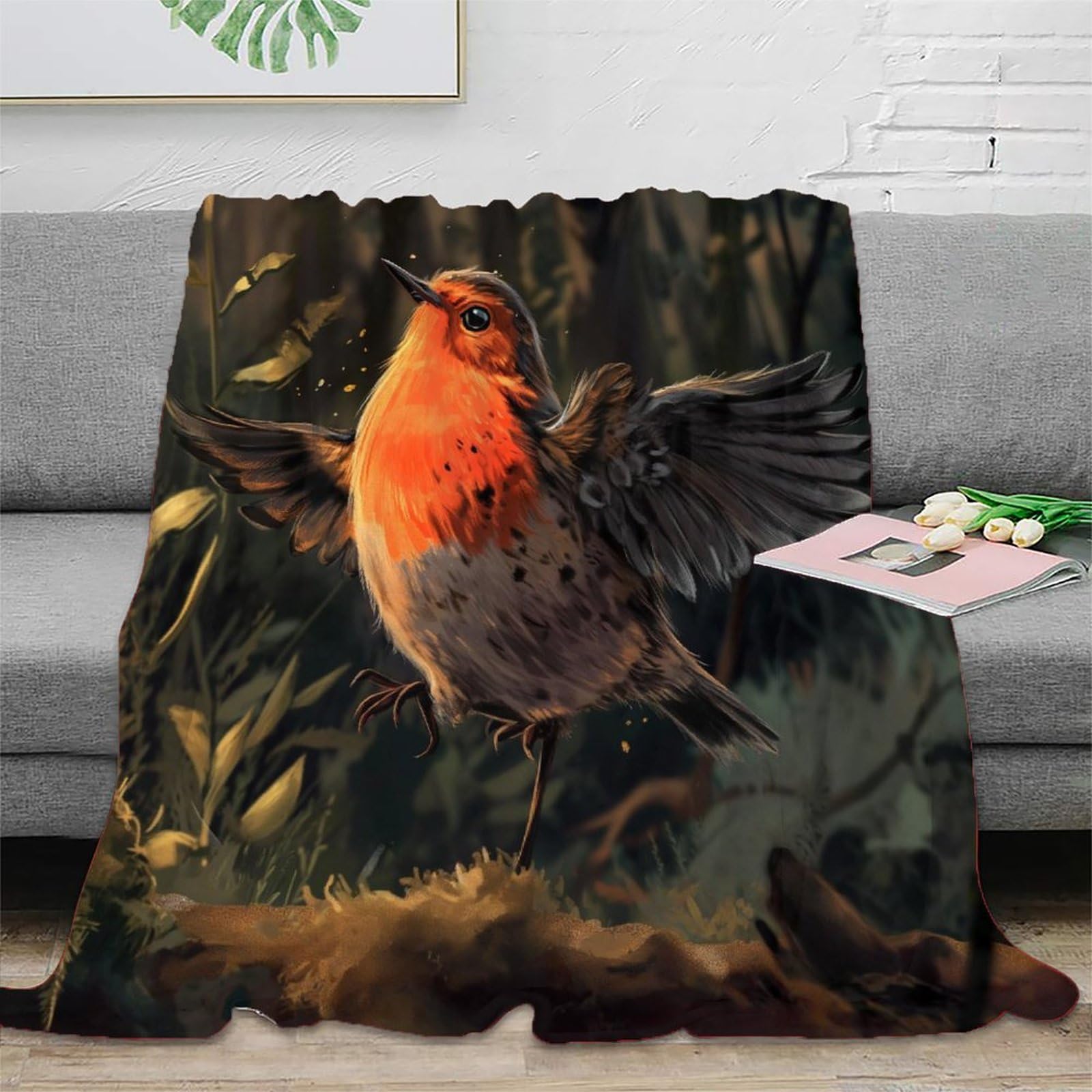 Nraopevvd Style-5 3D Printed Robin Bird Throw Blanket Fluffy Soft Cozy Super Soft Cozy Fuzzy Warm Throws With Anti-Wrinkle/Anti-Tarnishing Lightweight For Home Couch Bed Sofa Cozy Warm 50X60inch(127X152cm)
