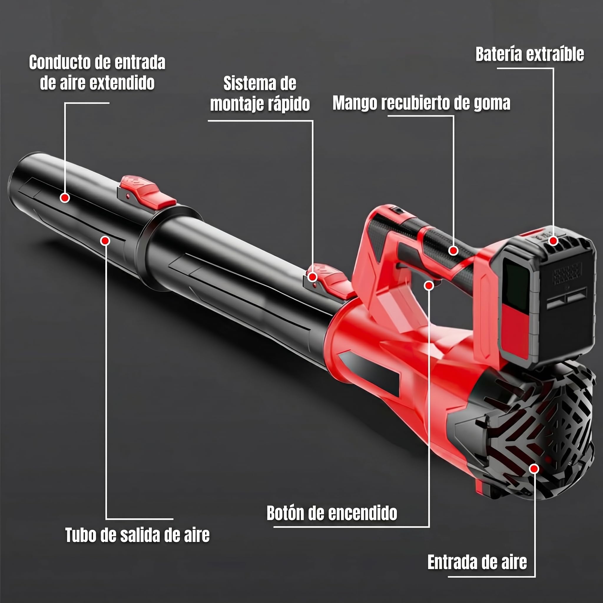 Soplador de Hojas Inalámbrico 21V con 2 Baterías 3.0Ah Li-Ion, Soplador Eléctrico Portátil Ligero 115/ms, Flujo de Aire Potente 850W, Ideal para Jardín, Terraza con 32000r/min, Garaje y Exterior.