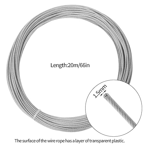 Miniatura 3 de Yookat El cable de cuerda de alambre incluye cables de cuerda de alambre de acero inoxidable de 116 pulgadas x 66 pies, 100 fundas de crimpado de