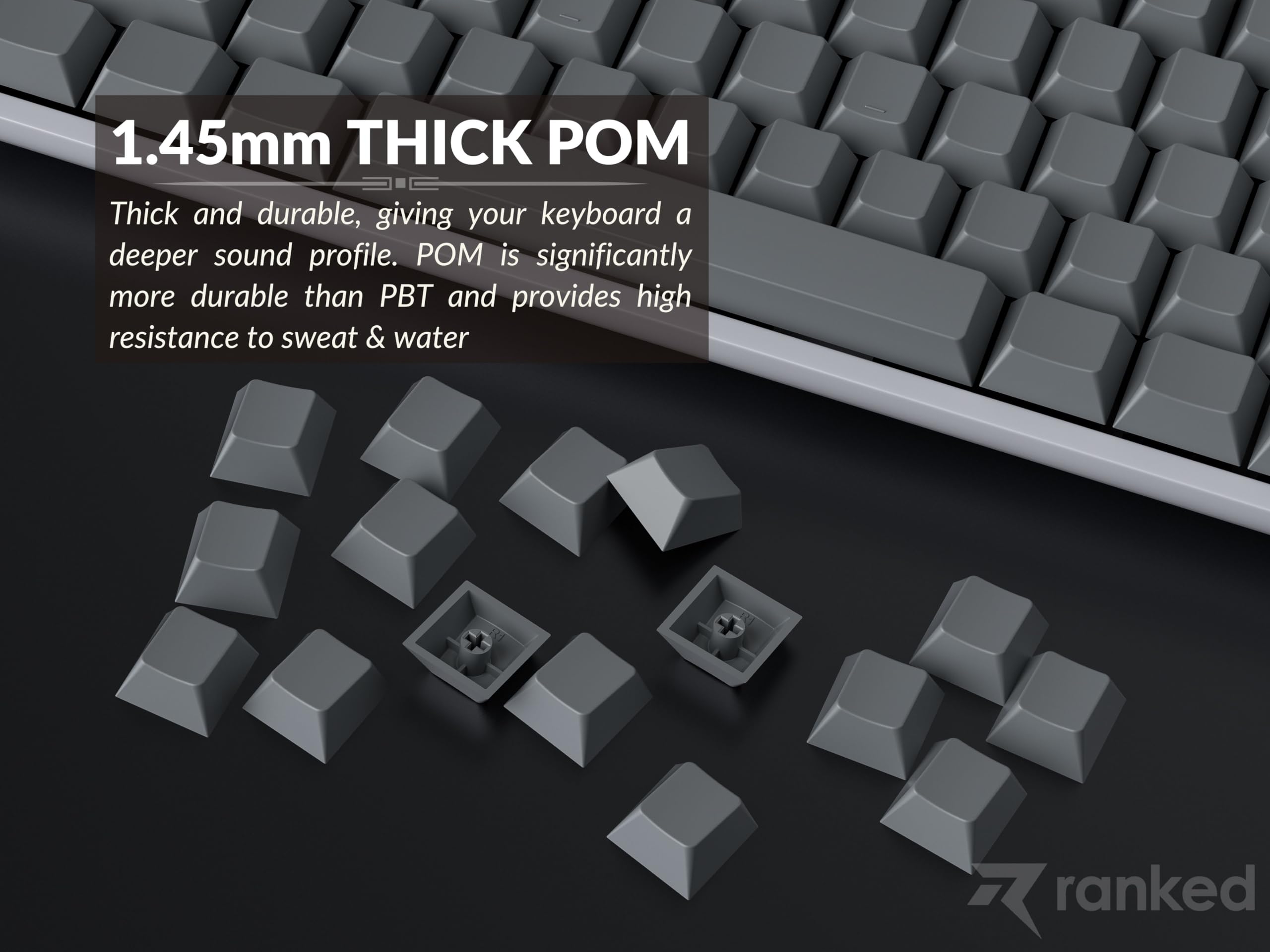 Ranked Set de Touches Pom Jelly Translucides | 1,45mm d'Épaisseur | Profil Cherry pour Clavier DIY Mécaniques Custom (Ash, 169 Touches)