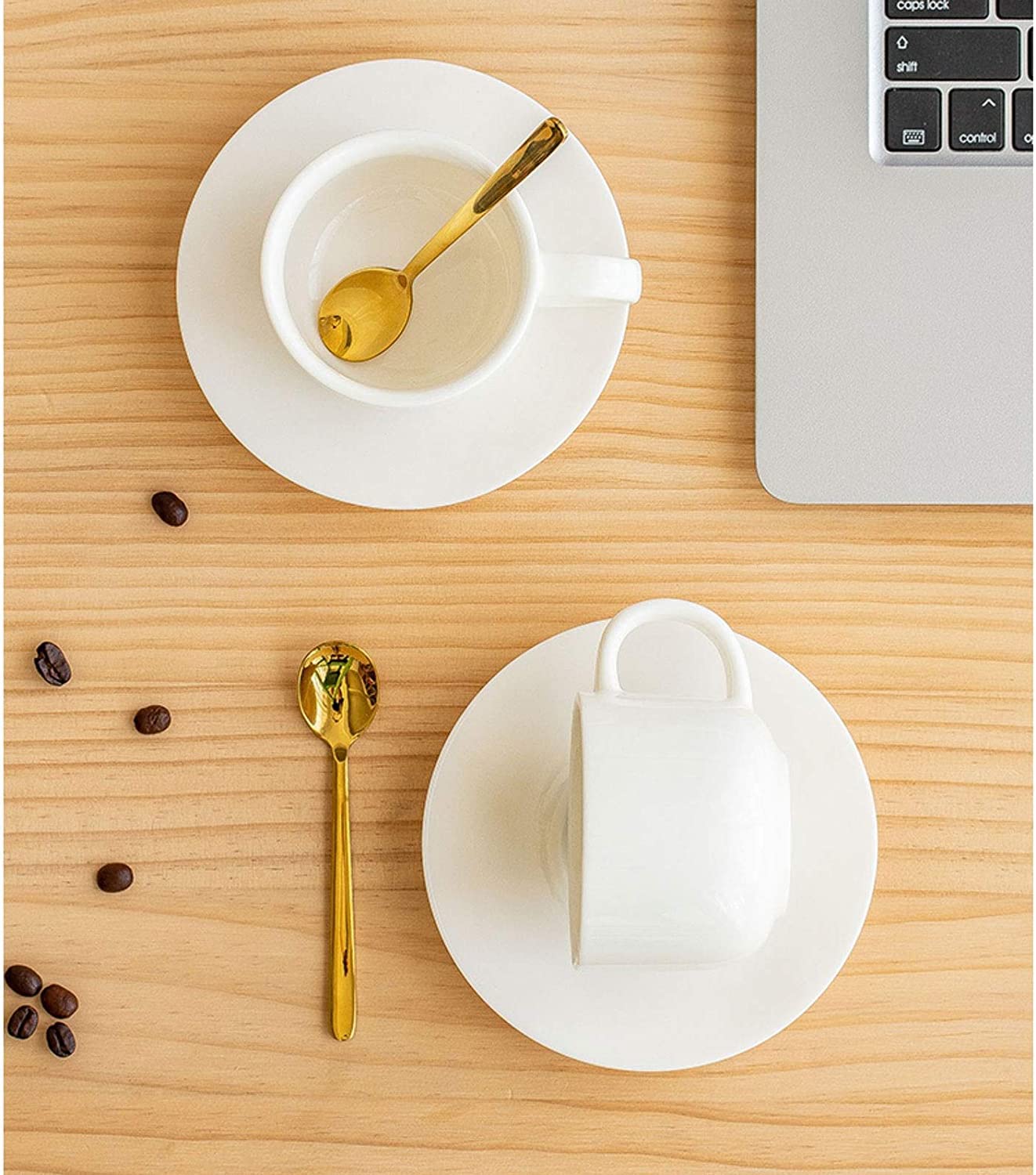 Kubki Do Kawy Zestaw Kubków Do Kawy Porcelanowe Filiżanki Do Cappuccino I Spodki Z Łyżeczkami Do Espresso 5-Uncjowe Filiżanki Do Espresso Białe Filiżanki Do Kaw
